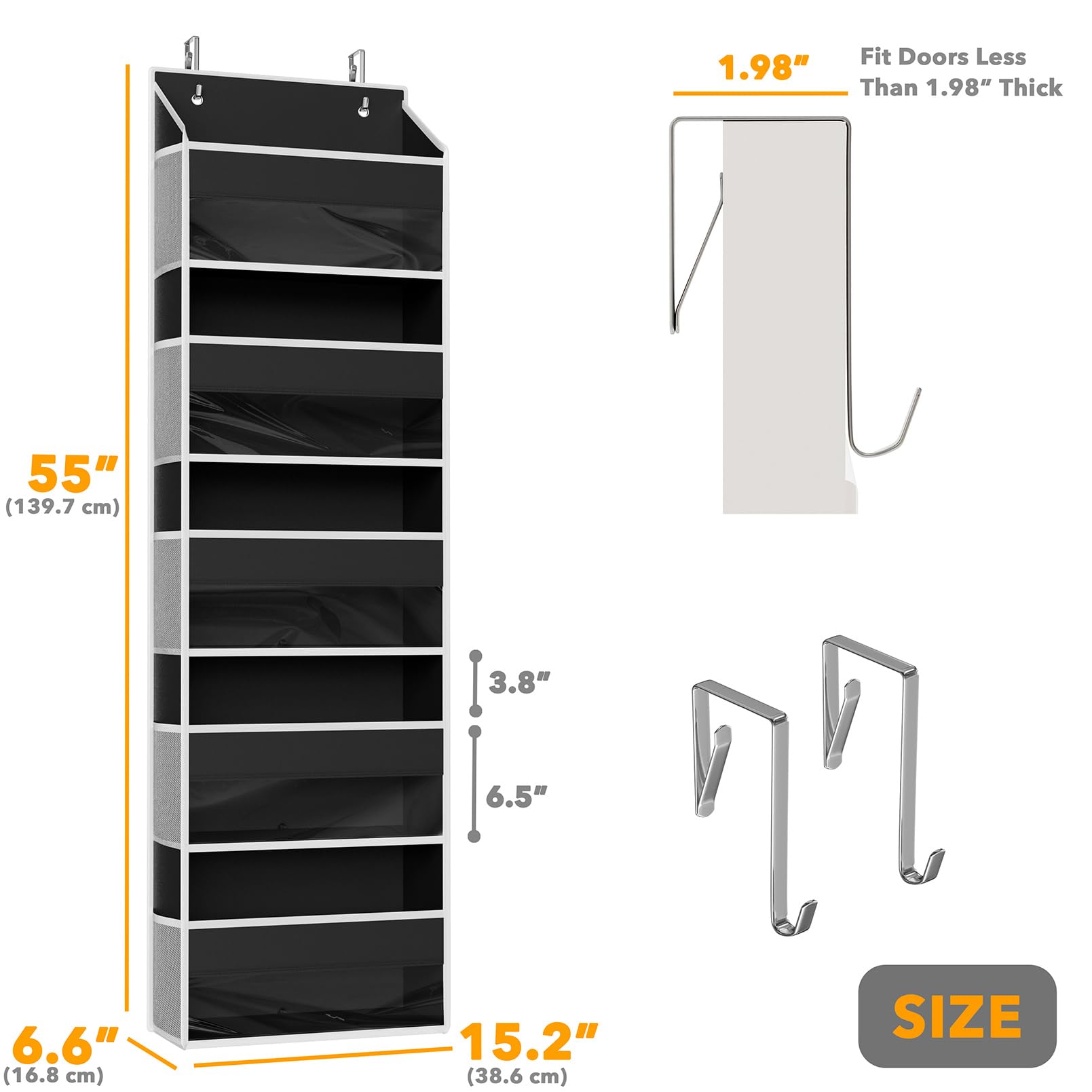 1 Pack Over The Door Organizer with 5 Large Pockets and 10 Mesh Side Pockets