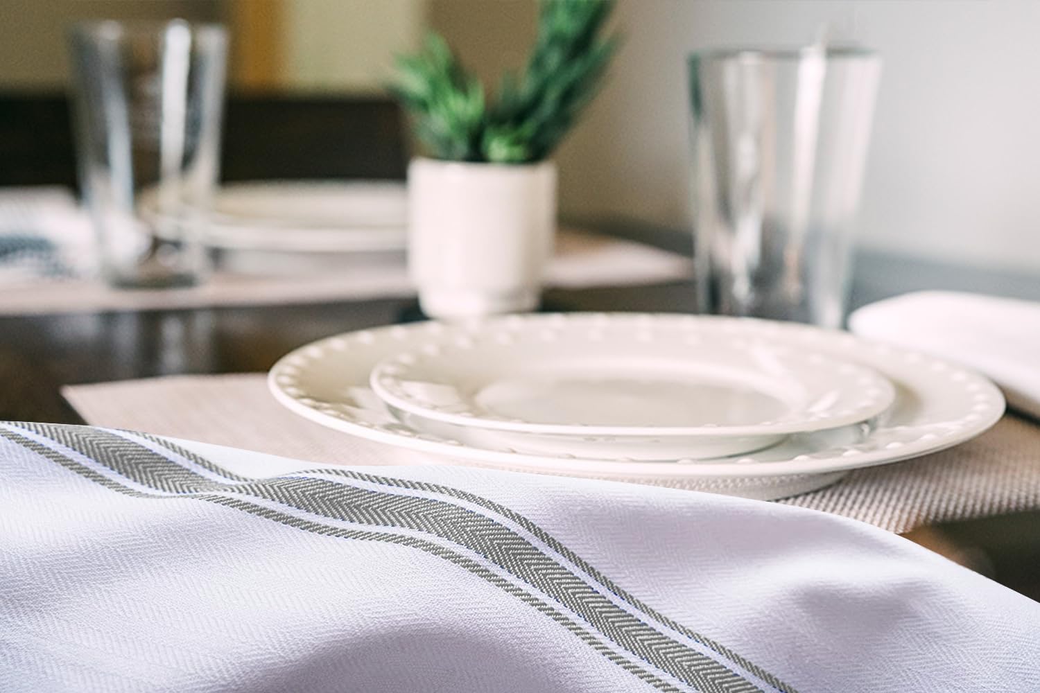 Dish Towels 15 Pack Grey Stripe 100% Cotton Kitchen Towel 15x25 Inch Tea Towels (15 Count)