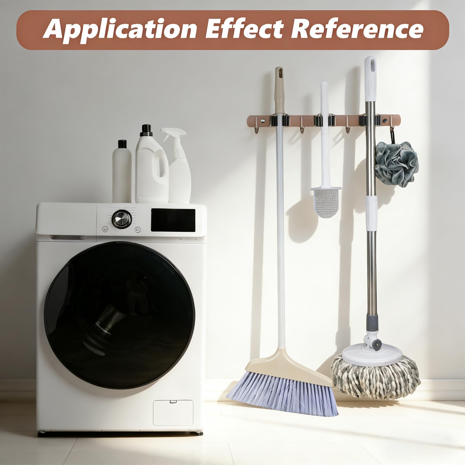 3 Racks and 4 Heavy Duty Hooks Mop and Broom Holder Wall Mount