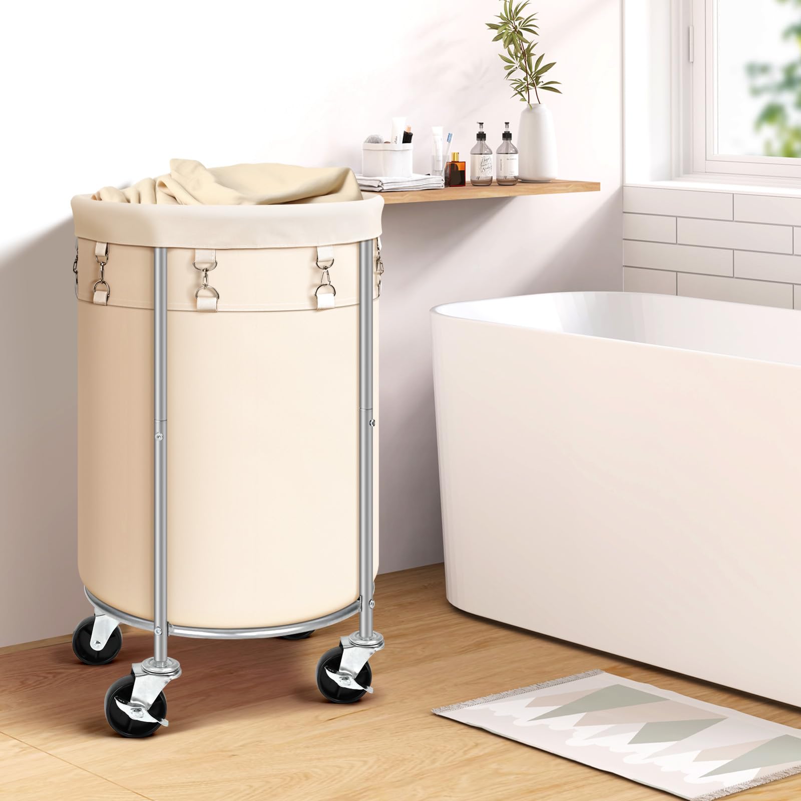 100L Round Rolling Laundry Hamper Basket with Wheels