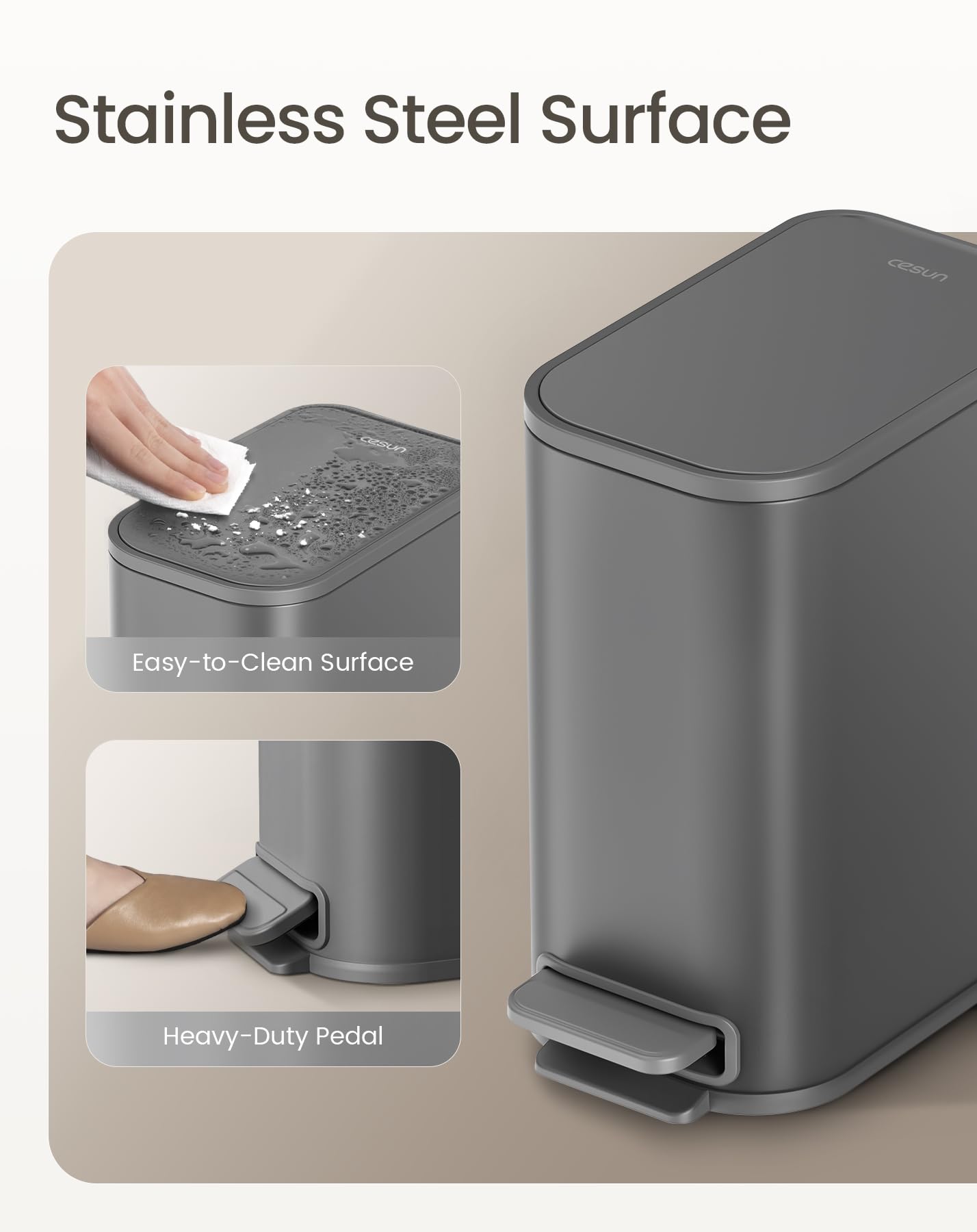 Small Bathroom Trash Can with Lid Soft Close & Pedal