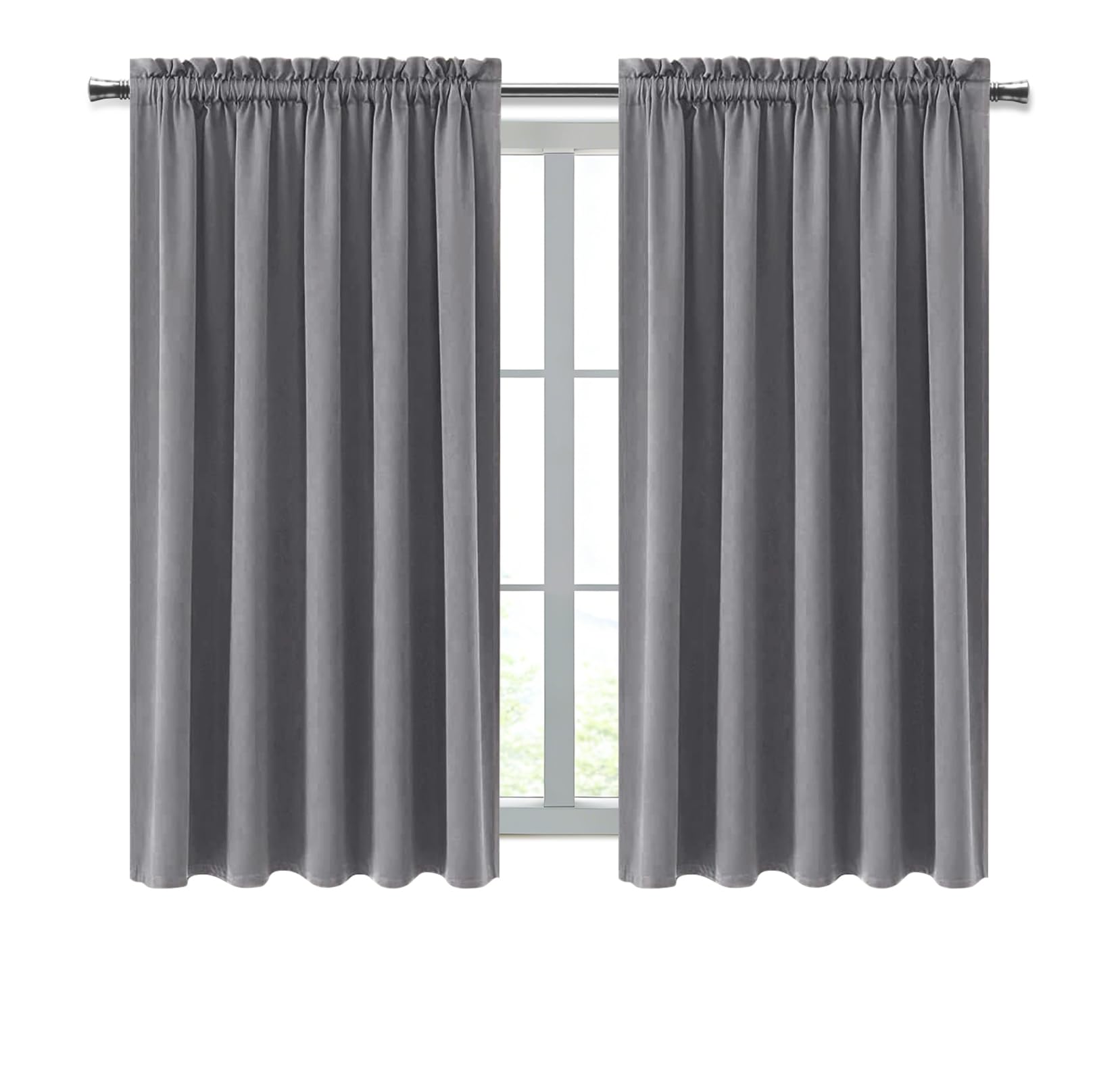 Wide Blackout Curtains for Bedroom Living Room 70 x 63 Inch Long Grey (2 Count)