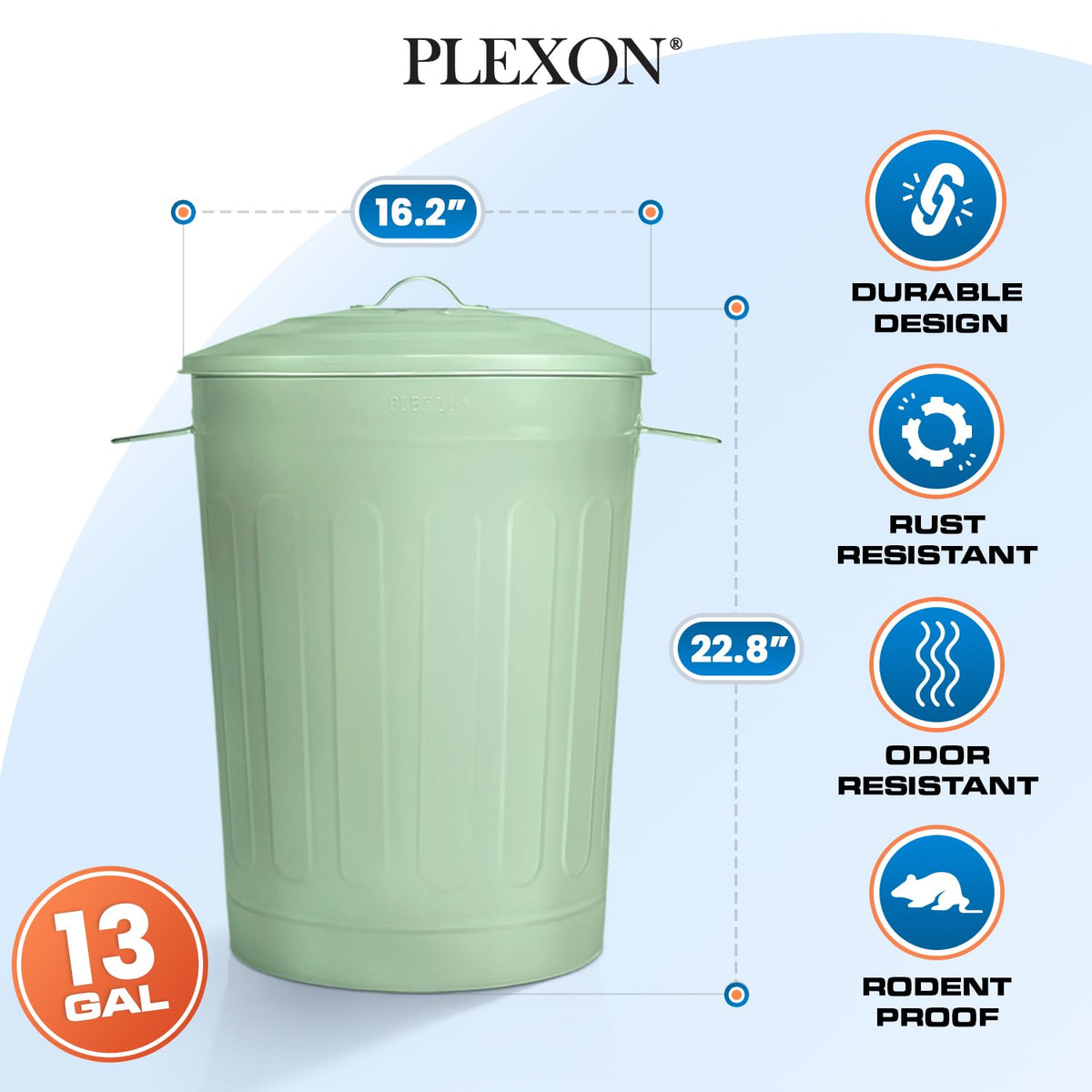 13 Gallon Metal Trash Can with Lid Outdoor Vintage Trash Can Steel Retro Garbage Can for Kitchen Farmhouse Rustic Bird Seed Storage Pet Food Cute Bucket