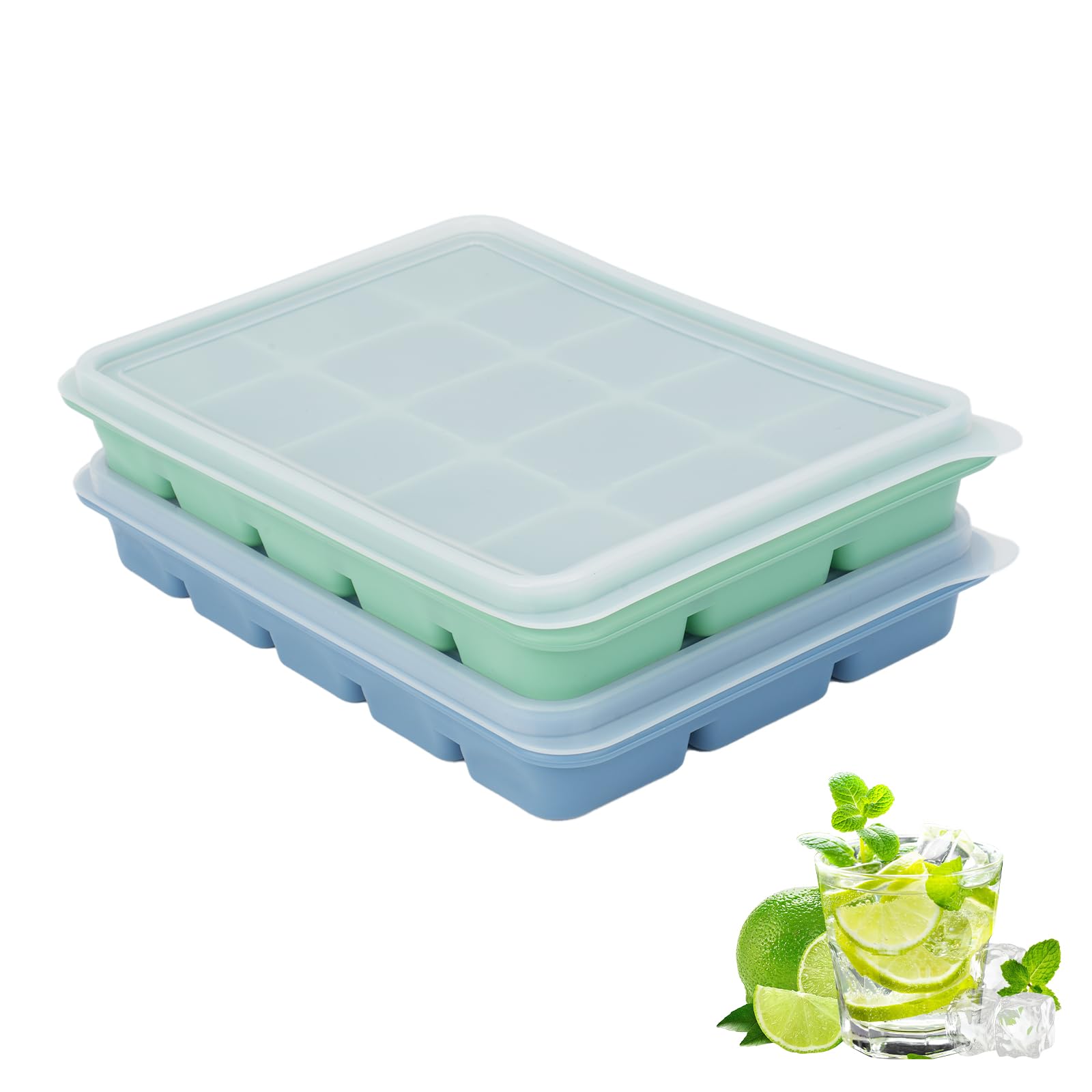 Ice Cube Trays with Silicone Lid (2 Count)