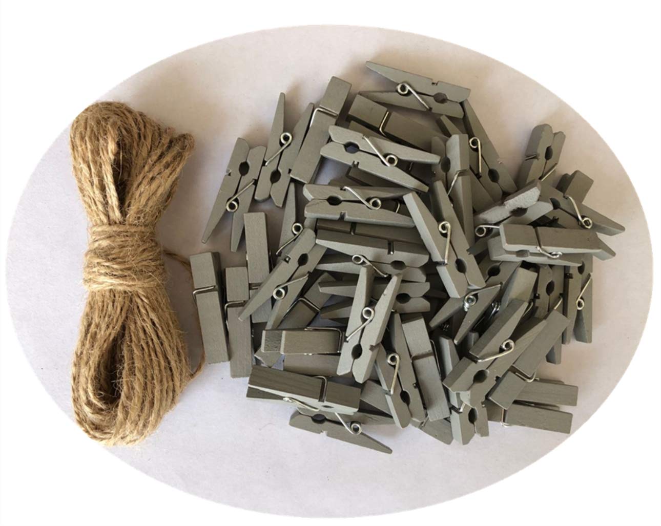Wooden Clothespins for Pictures Travel Clothes Pin Home Decor Accessories with Jute Twine Gray Pack 50 (50 Count)