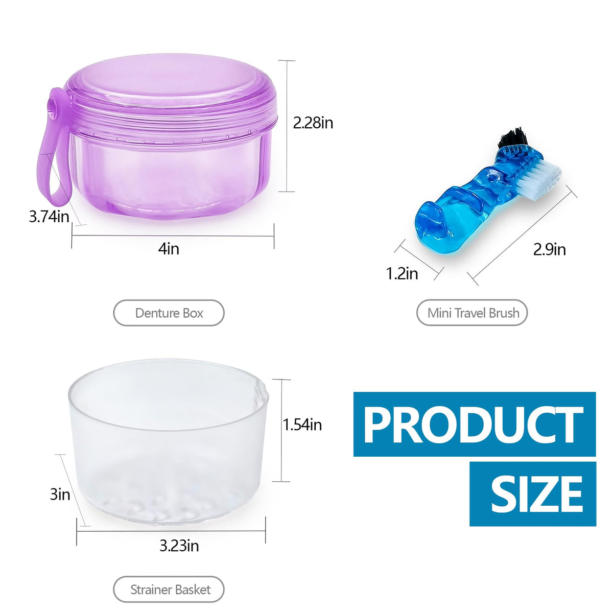 Leakproof Denture Case Purple Denture Soaking Cup with Strainer Basket