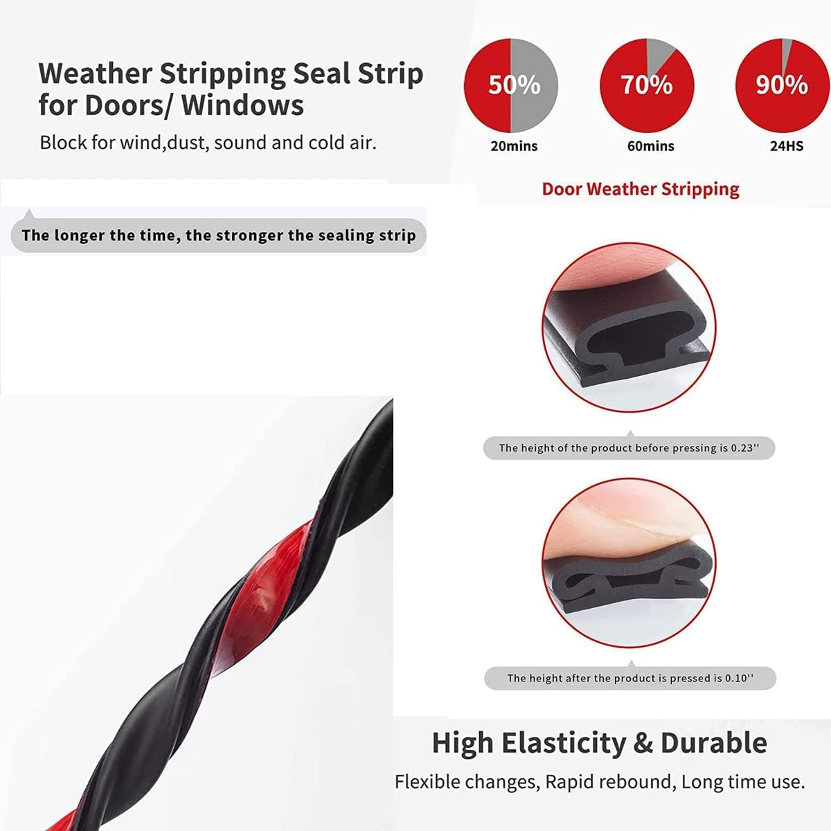 Black Rubber Weather Stripping Door Seal Strip (40 Foot)