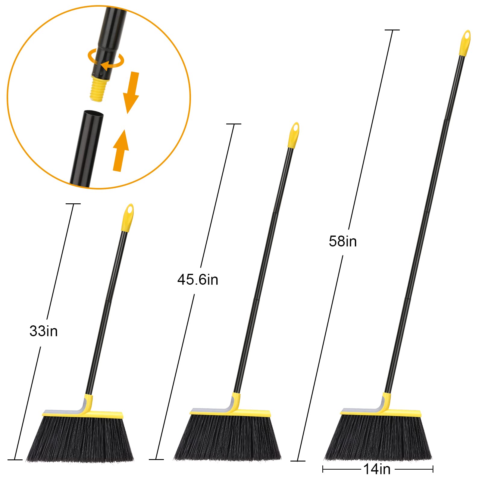 4 Packs Outdoor Broom for Floor Cleaning with 58" Long Handle