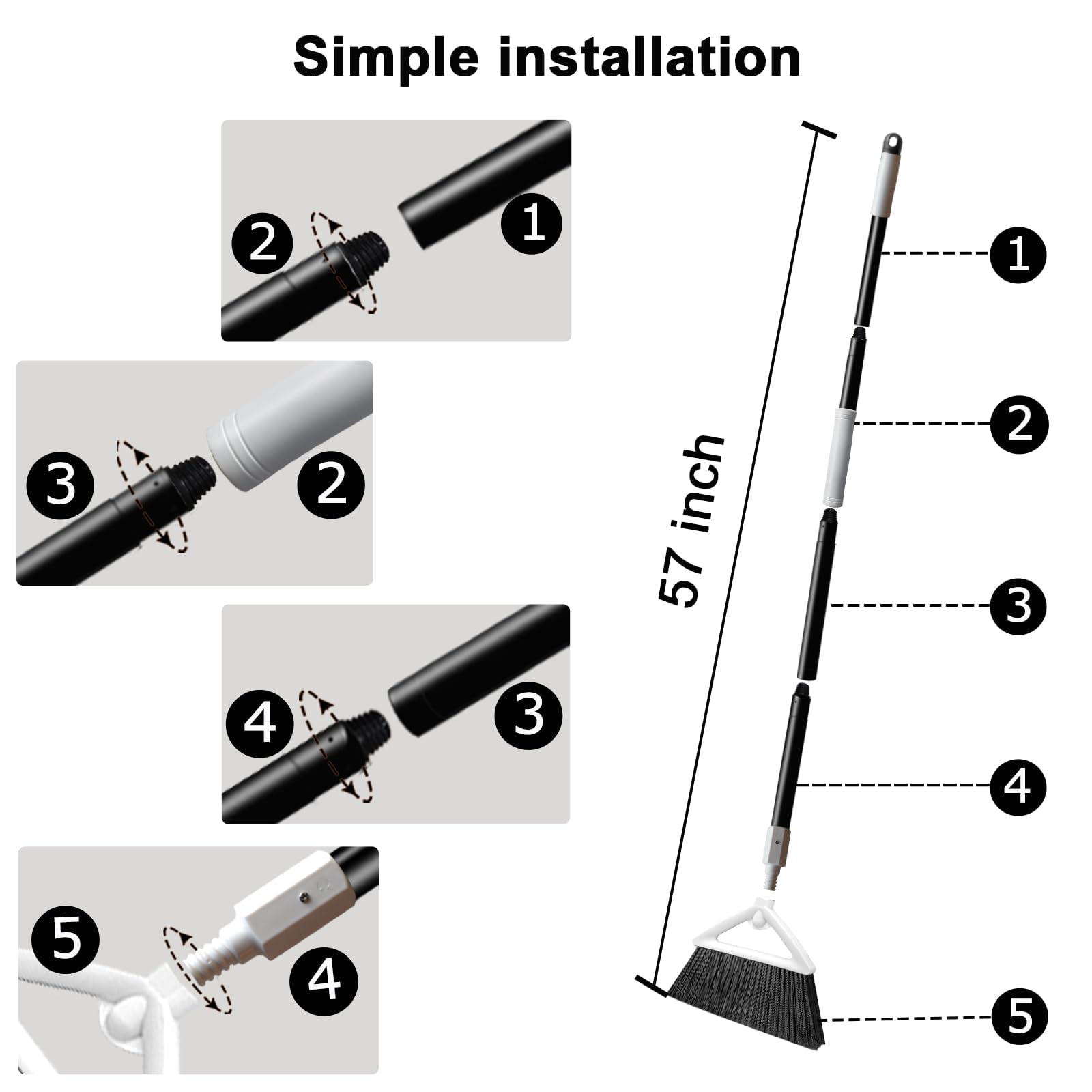 Heavy Duty White Angle Broom with Long Handle (3 Count)