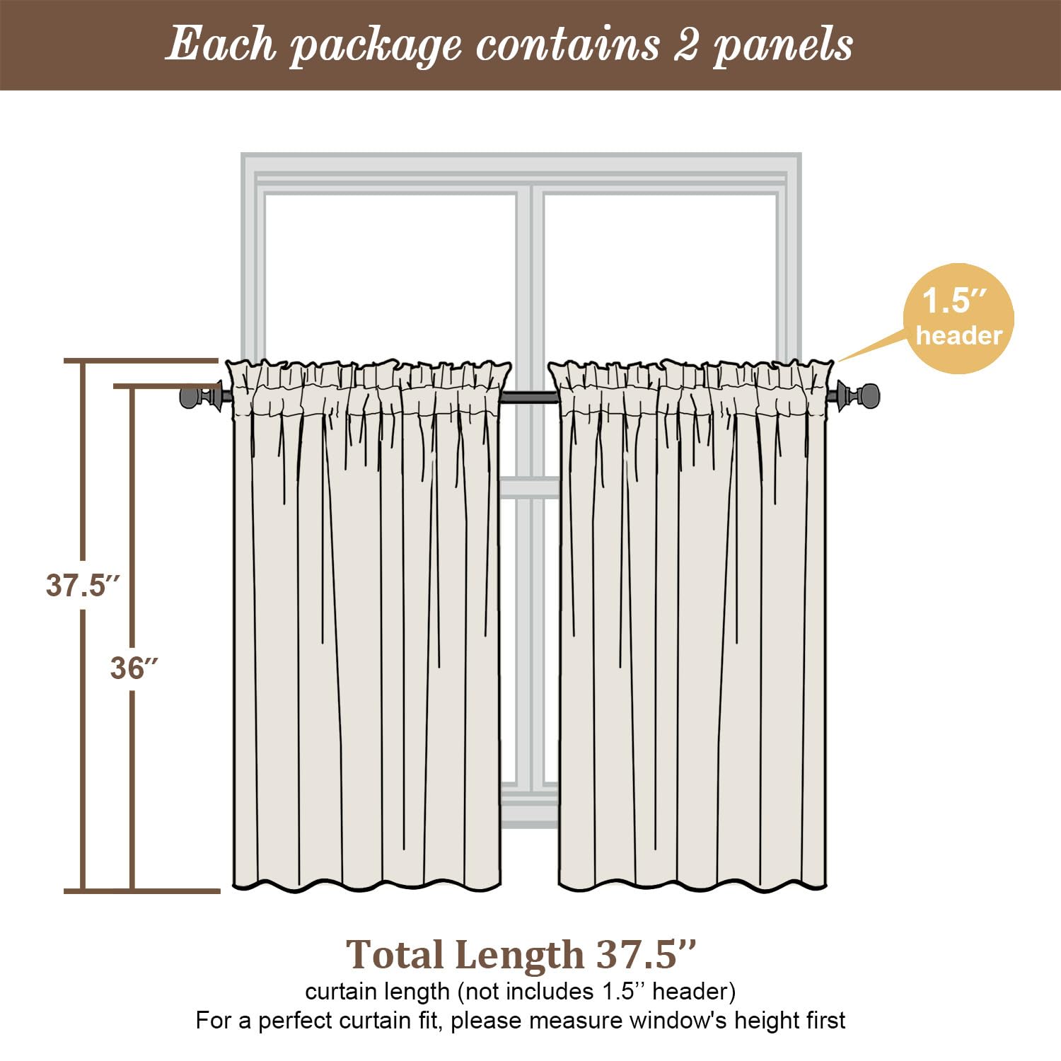 Cream Sheer Curtains 36 inch Length 2 Panels Set (2 Count)