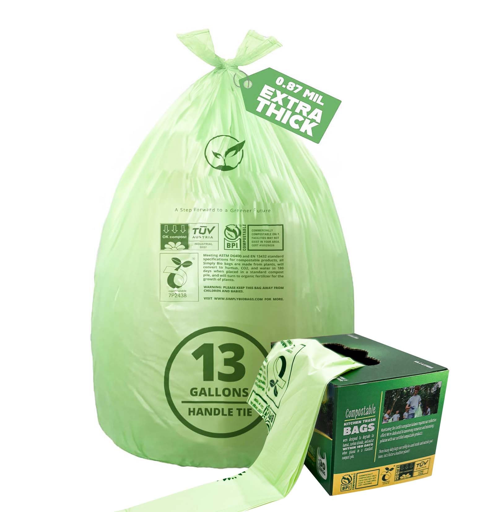13 Gallon Compostable Trash Bags with Handle (30 Count)
