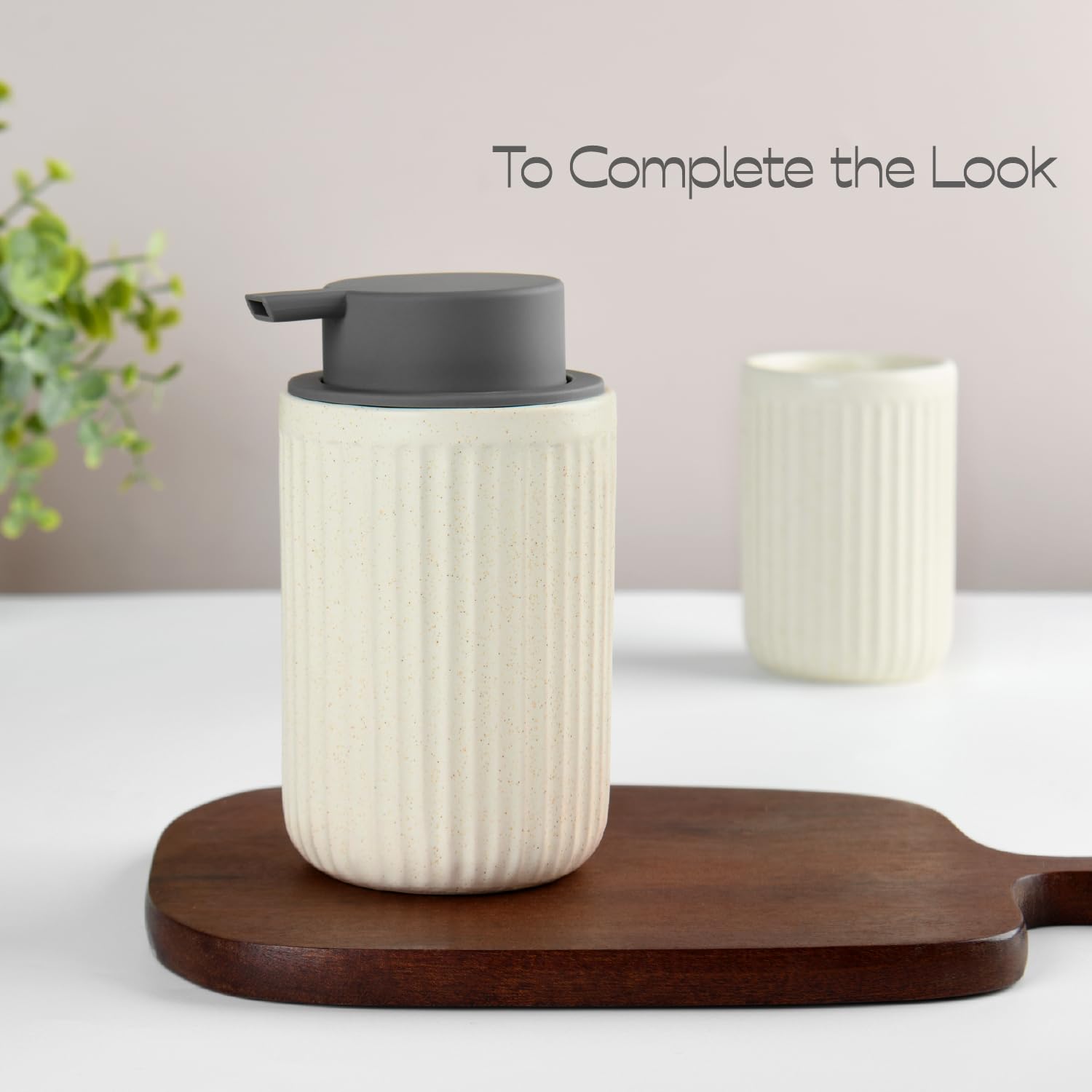 Speckled Beige Rippled Ceramic Foaming Soap Dispenser