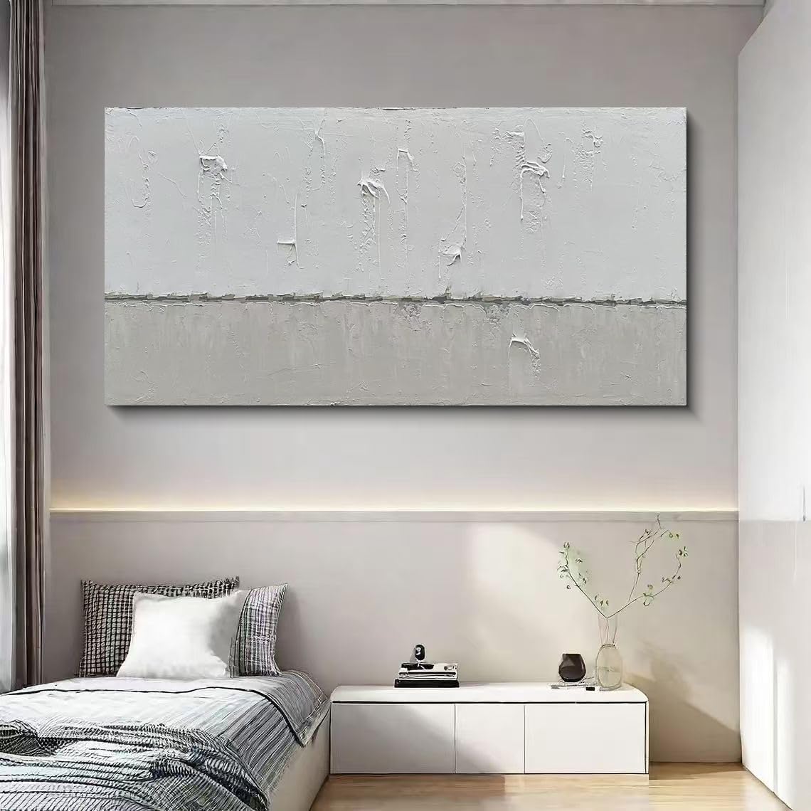 Art Hand painted Grey White Minimalist Oil Painting 30x60 inches