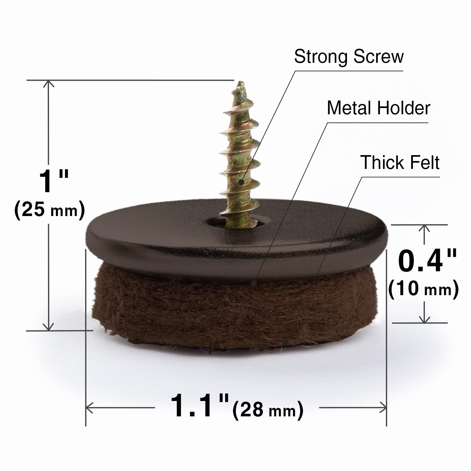 Screw On Felt Furniture Pads X (24 Count)
