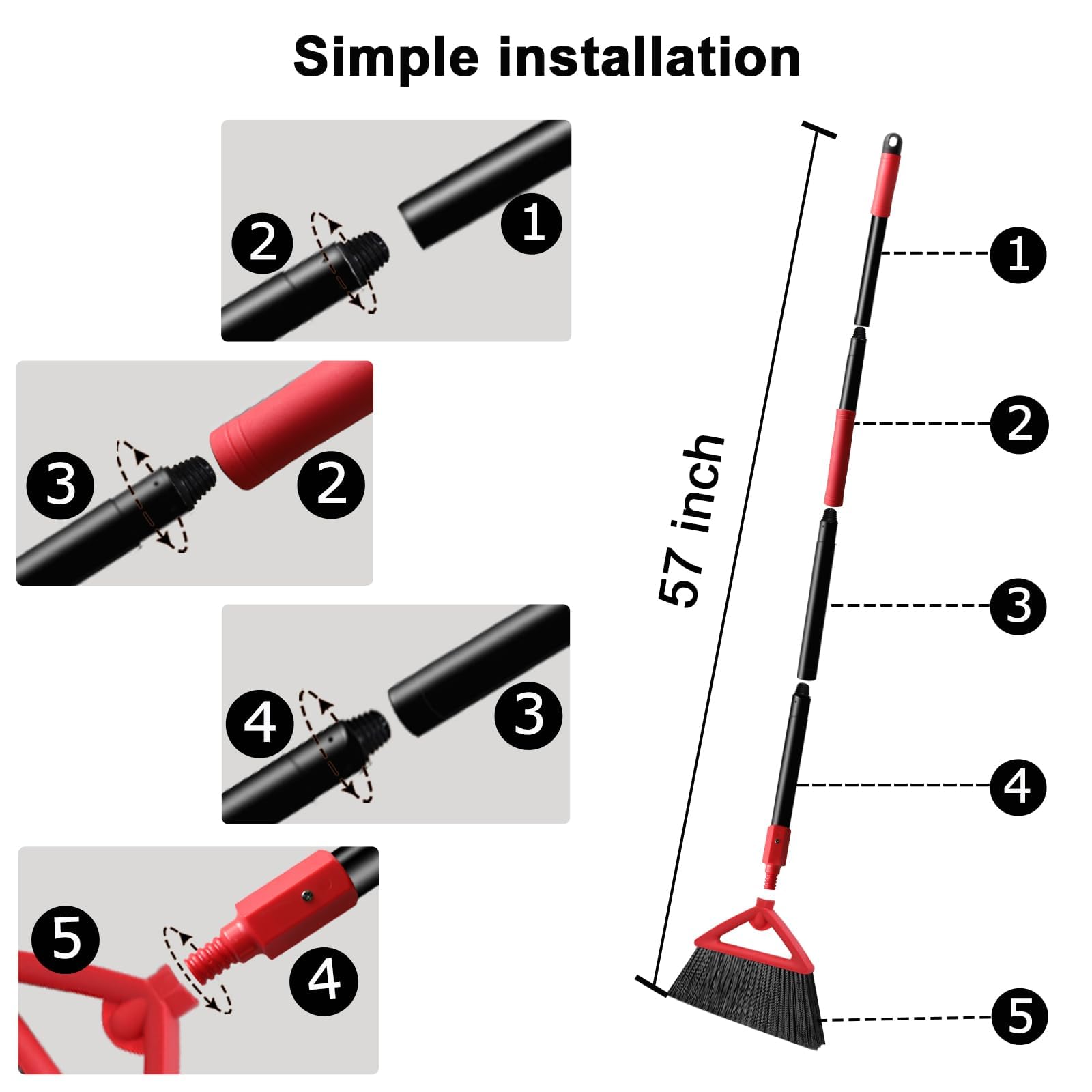 Heavy Duty Red Angle Broom with Long Handle (4 Count)