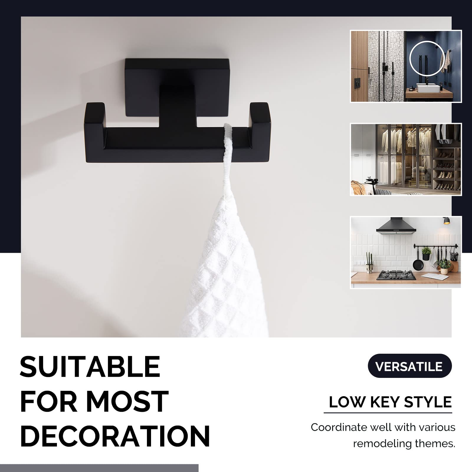 Double Towel Hook Matte Black