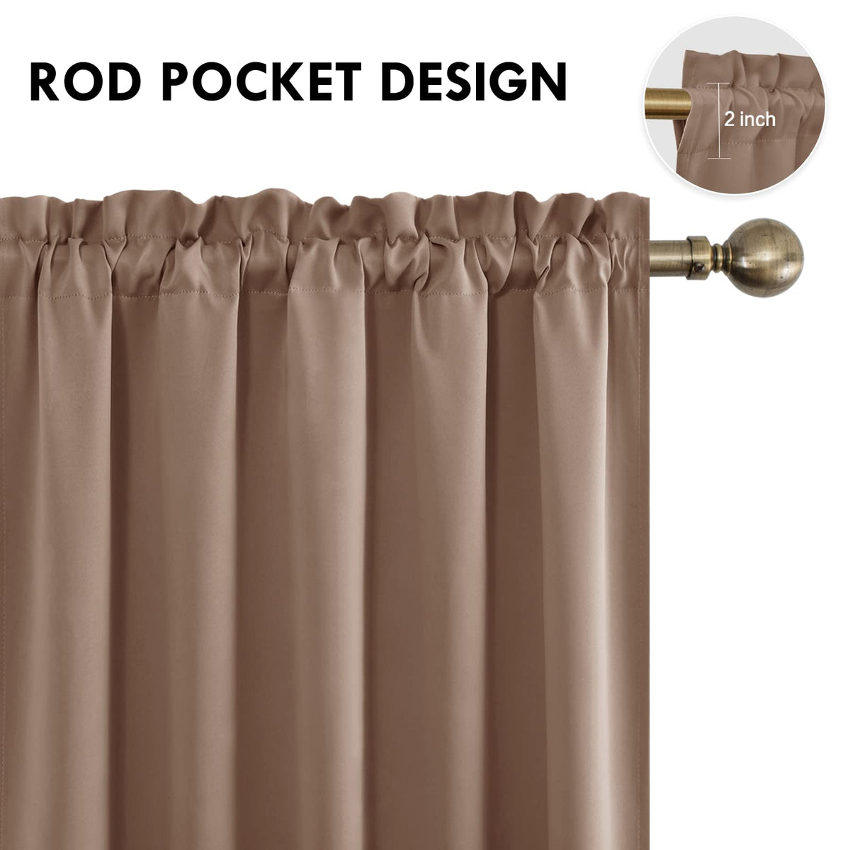 Wide Blackout Curtains for Bedroom Living Room 60 x 63 Inch Long Khaki (2 Count)