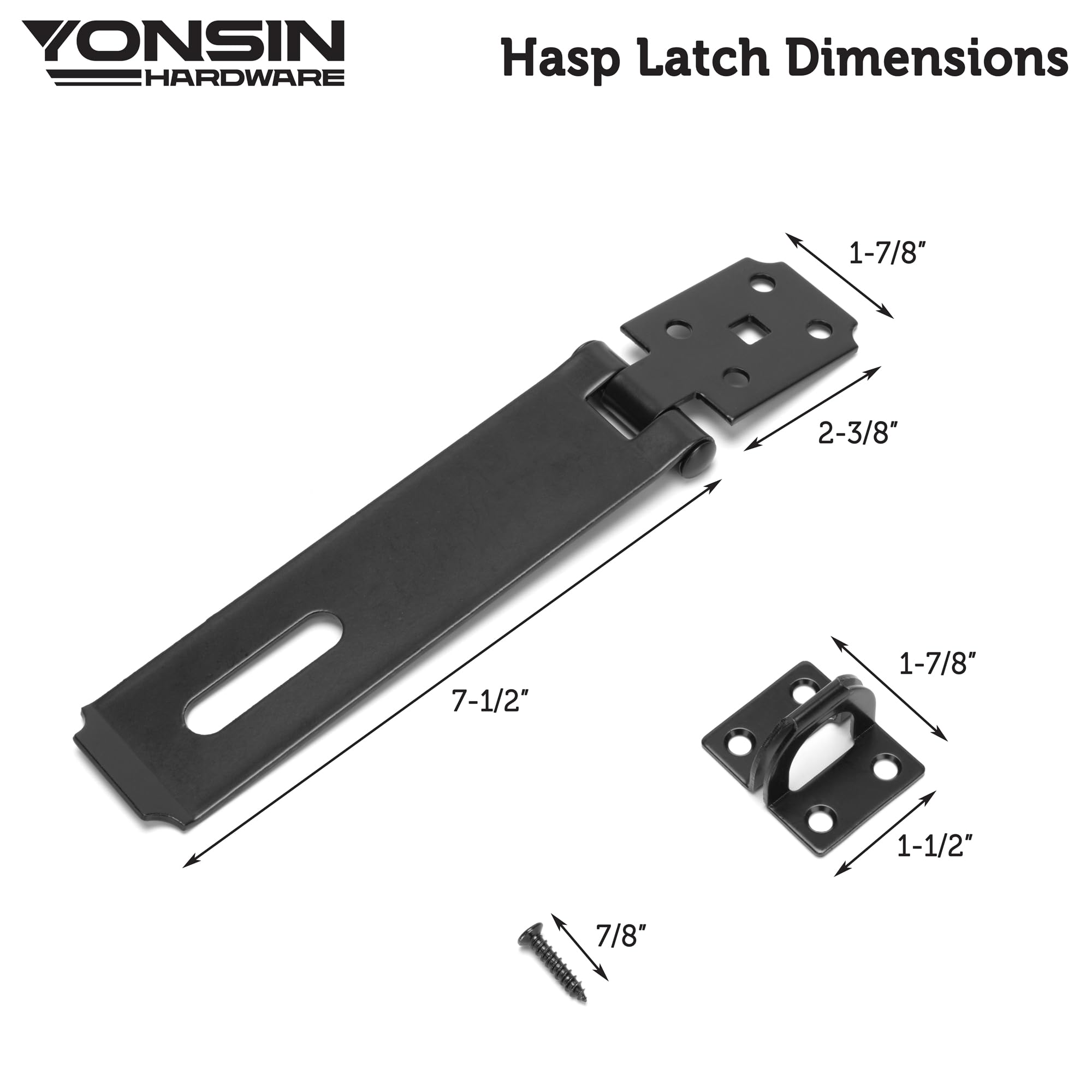7-1/2" Door Padlock Safety Hasp Latch Heavy Duty 2 Pcs, Door Hasp Clasp Lock Gate Shed Hasp Latch Lock for Door Window Fence Gate Barn, 304 Stainless Steel, Thickness 1/8", Black
