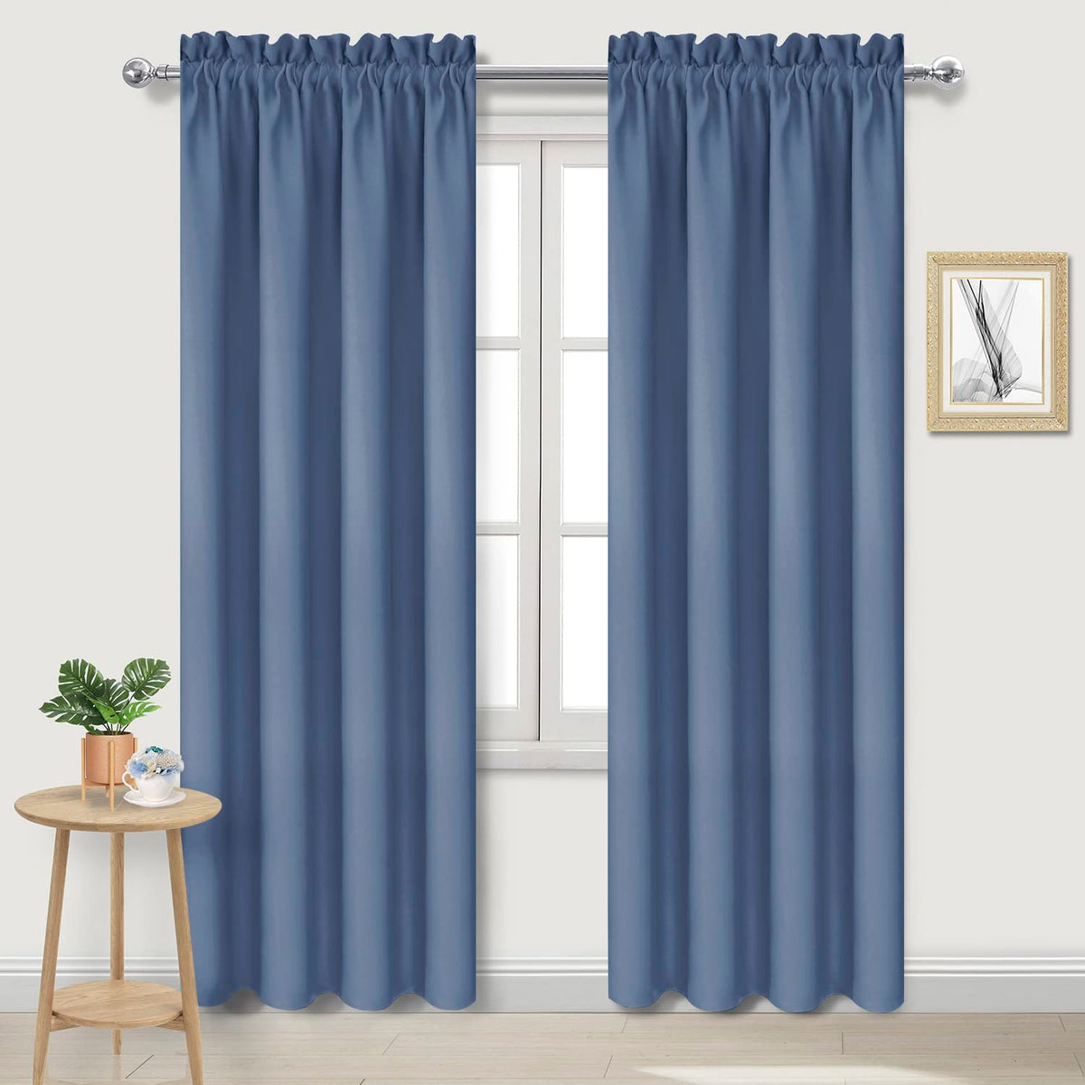 Blackout Curtains for Bedroom 42 x 84 Inch Long Dusty Blue 2 Panels (2 Count)