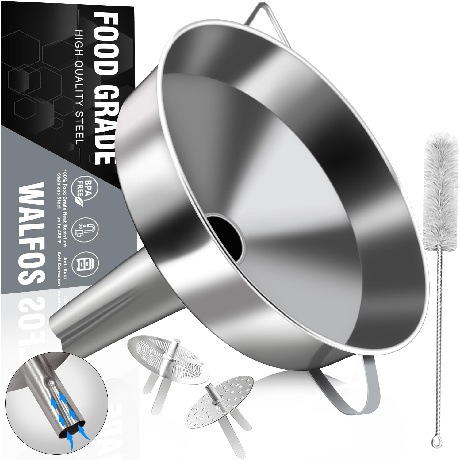 Extra Large Stainless Steel Funnel with Venting Slot