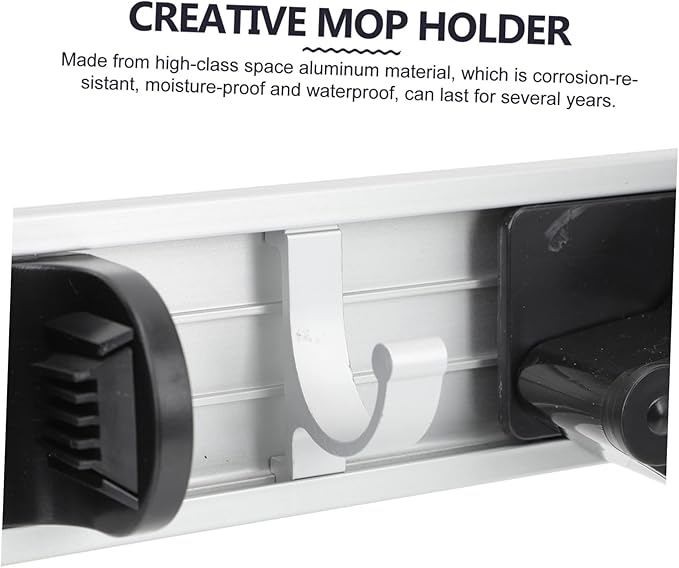 Punch Mop Hanger Space Aluminum Wall Mount Organizer for Brooms Mops Sundries Easy Installation for Home Kitchen Garage and Garden Storage