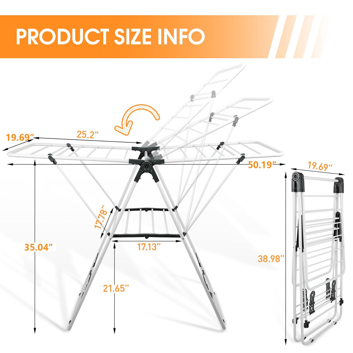 Clothes Drying Rack Foldable Metal Laundry Drying Rack White