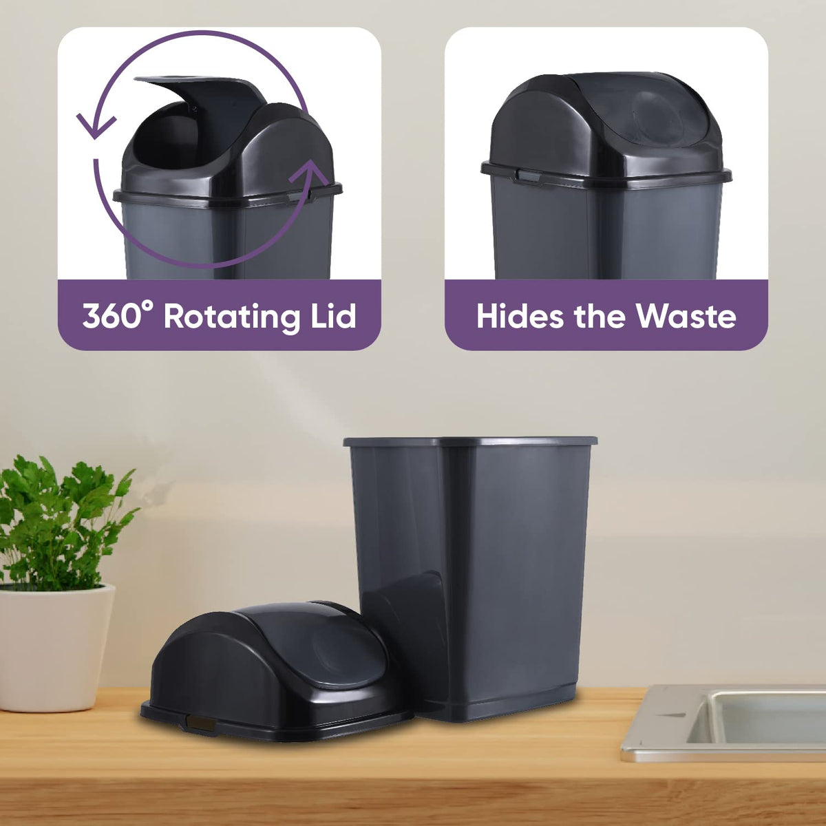 Mini Desktop Trash Can with Swing Top Lid Portable Plastic Garbage Can for Countertop