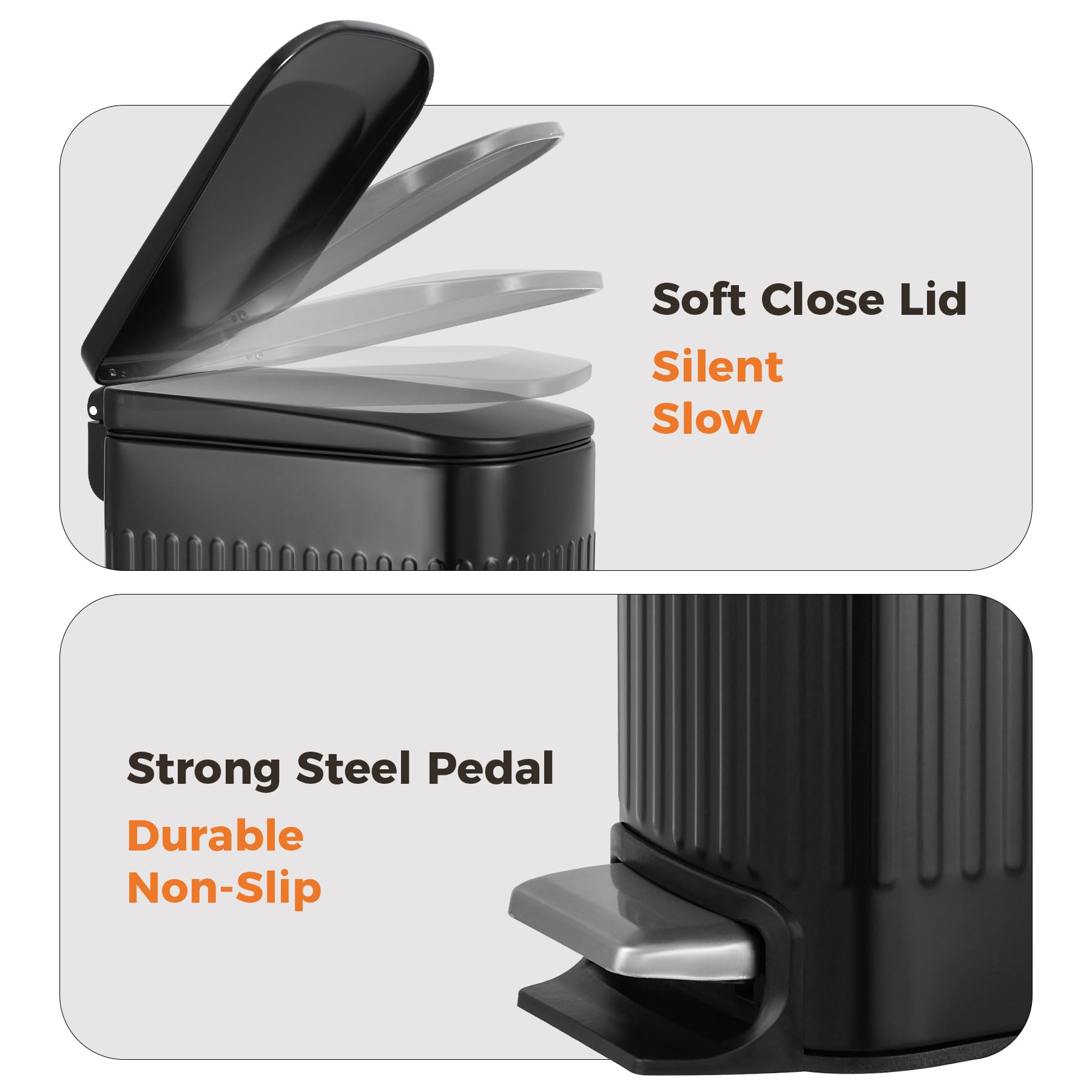 Small Black Bathroom Trash Can with Lid Soft Close & Pedal
