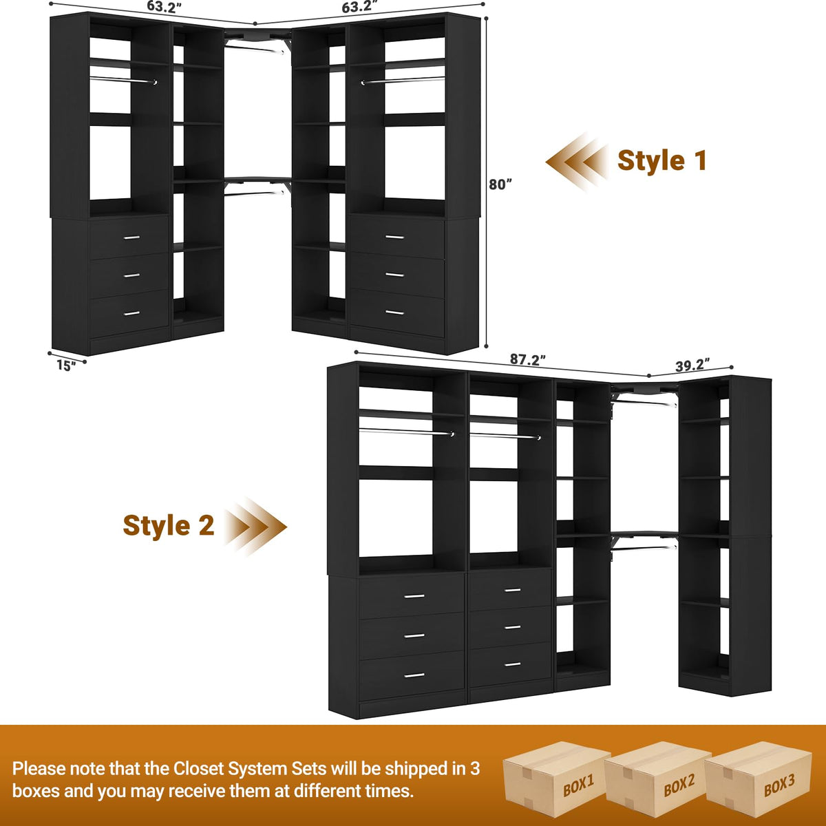 Corner Closet System with 6 Drawers