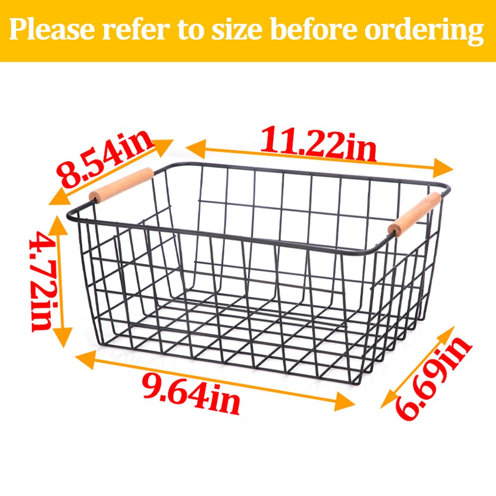 Wire Baskets with Wooden Handles Wire Storage Organizer Bin Baskets (2 Count)