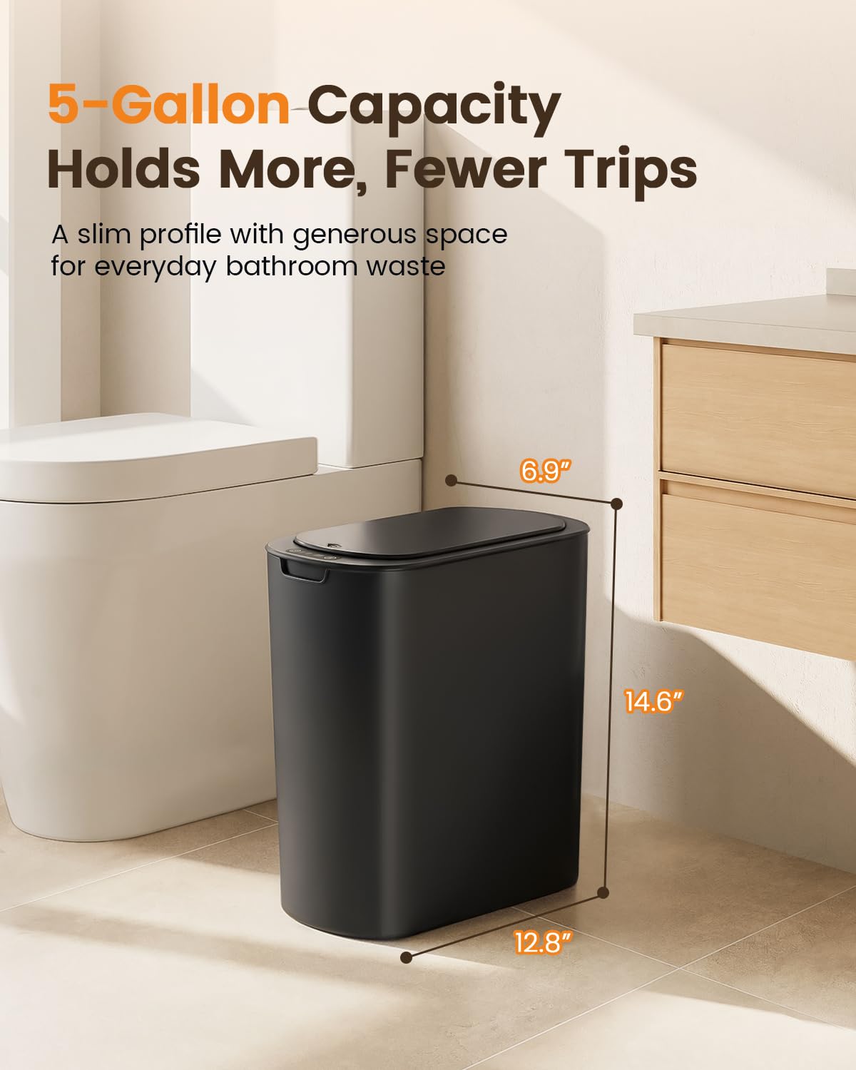 5 Gallon Automatic Bathroom Trash Can with Lid