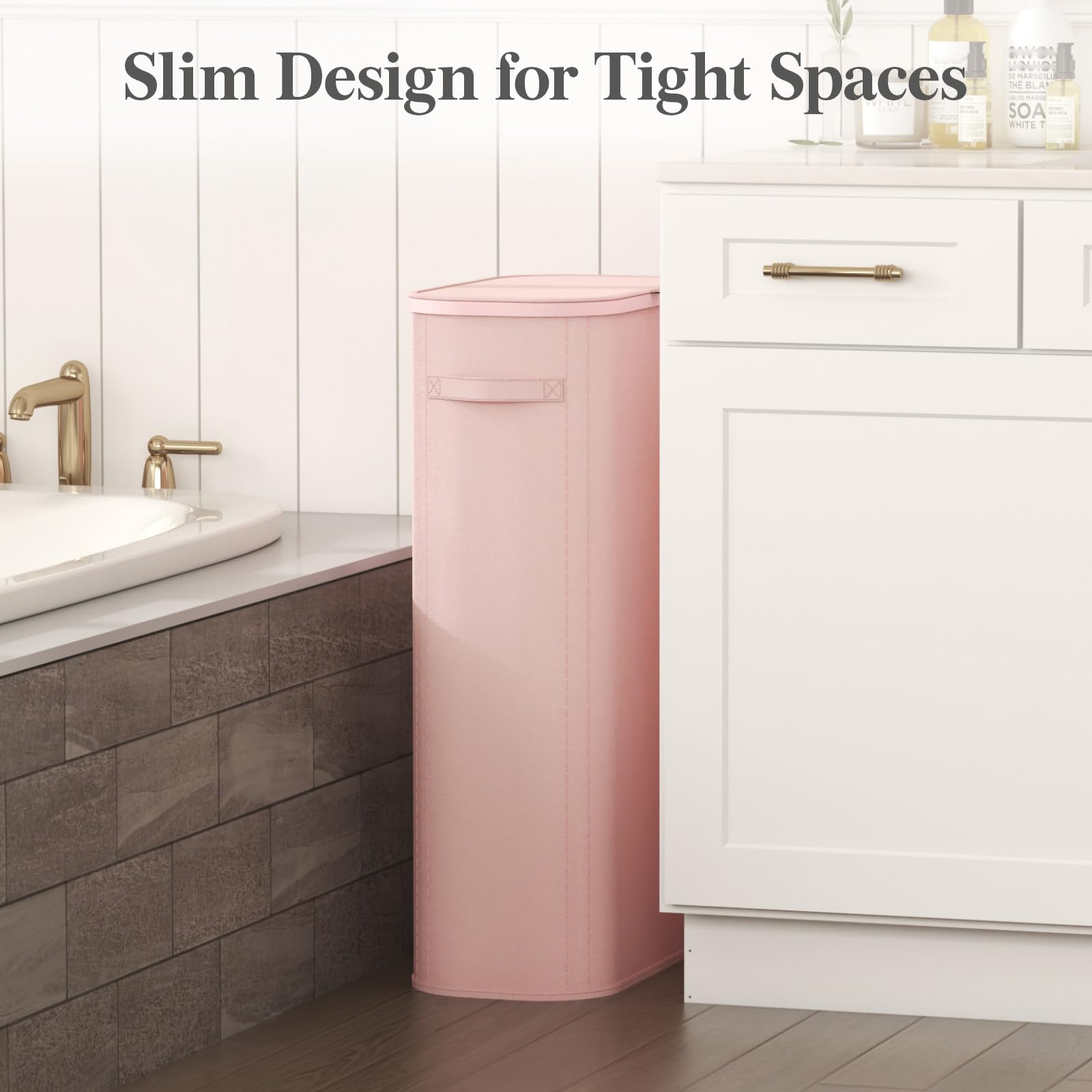 Slim Laundry Basket with Lid and Removable Bag