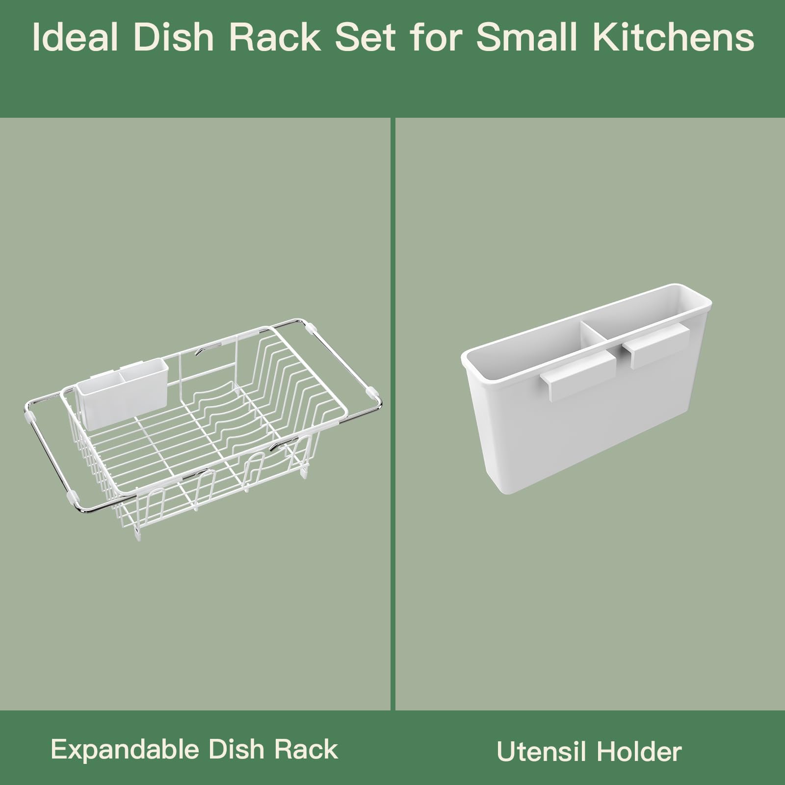 White Dish Drying Rack Over The Sink with Utensil Holder