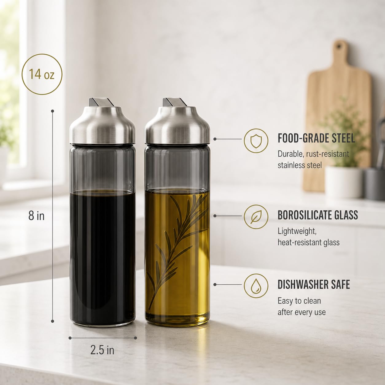 Olive Oil Dispenser Bottle for Kitchen (2 Count)