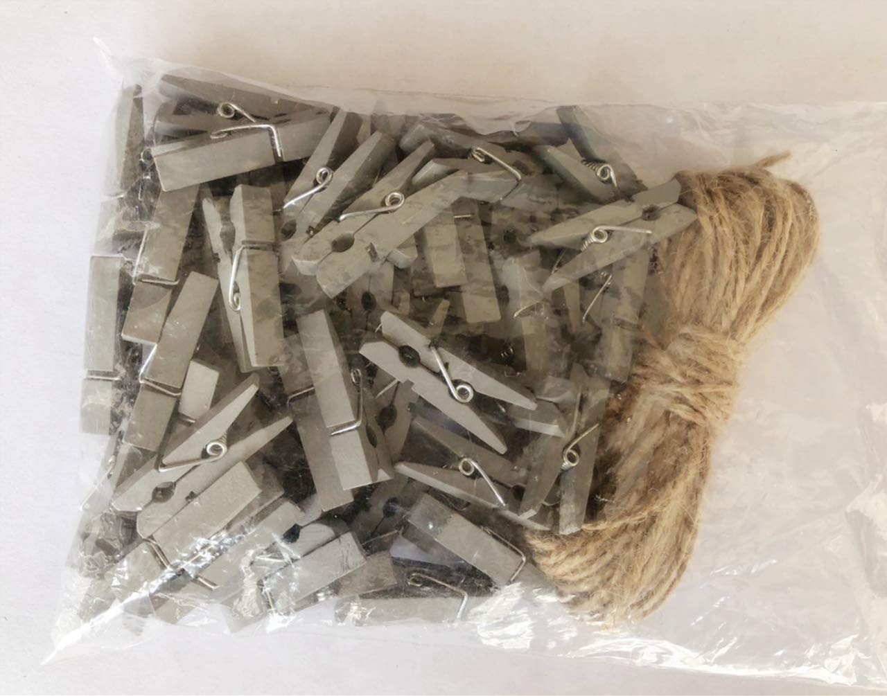 Wooden Clothespins for Pictures Travel Clothes Pin Home Decor Accessories with Jute Twine Gray Pack 50 (50 Count)