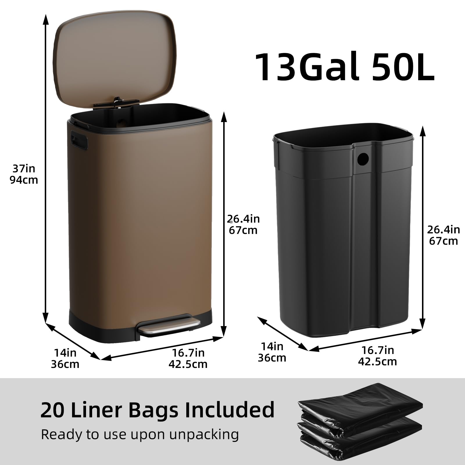 13 Gallon Kitchen Trash Can with Lid