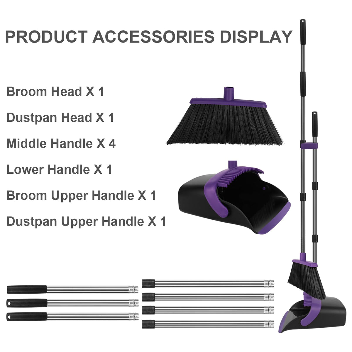 Purple Broom and Dustpan Combo Set