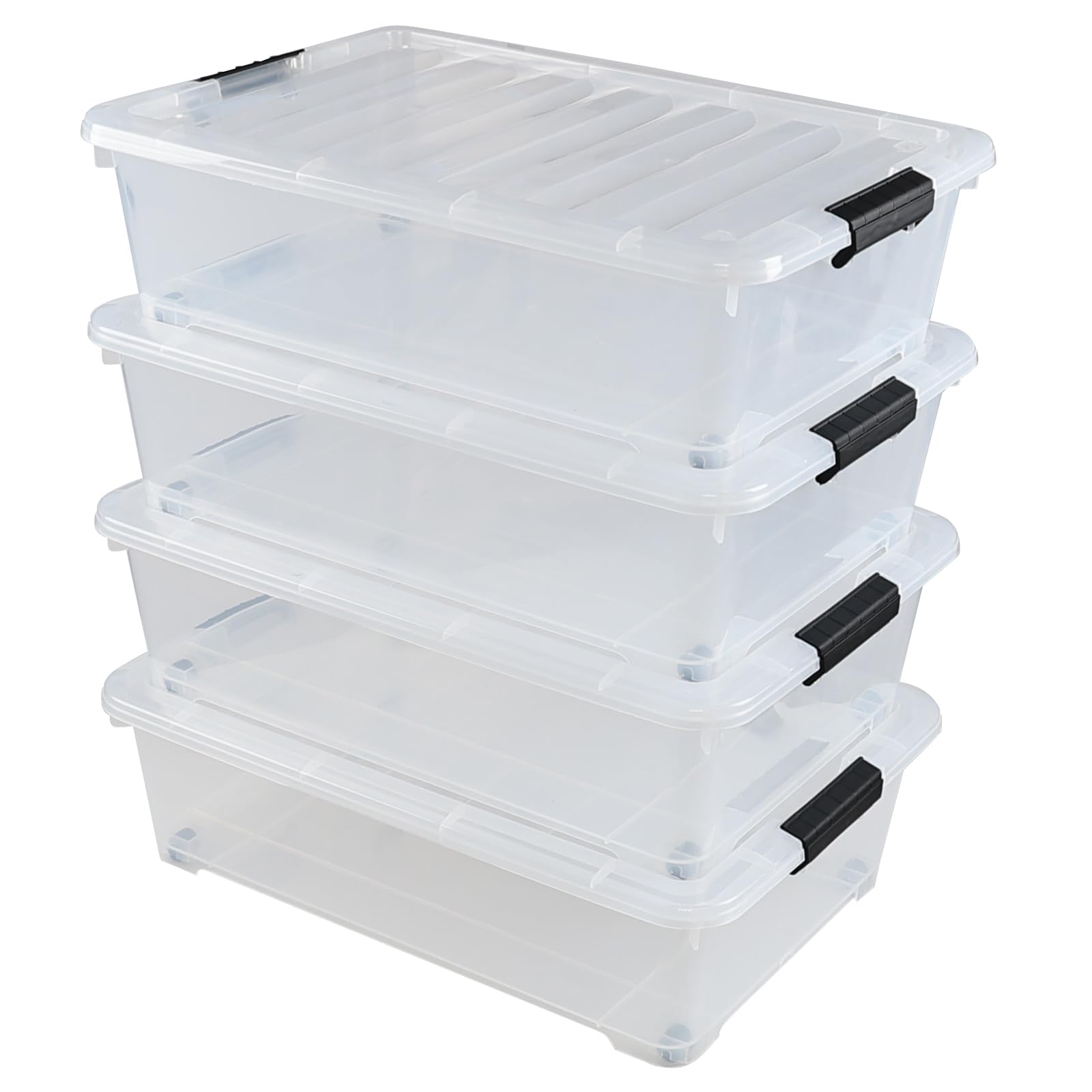 25 L 4 Packs Plastic Under Bed Storage Container with Wheels (4 Count)