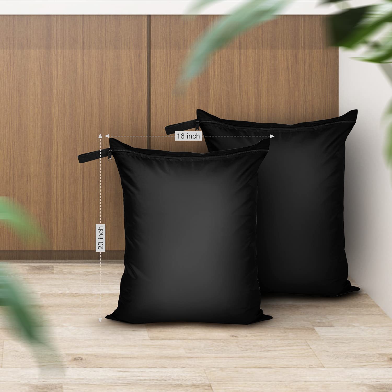 2 Pack Laundry Bags 16x20 inch Wet Dry Bag for Swimsuit and Towels Medium Travel Dirty Clothes Bag Machine Washable Laundry Sack for Gym Beach Drying Do Not Exceed 176℉ Black (2 Count)