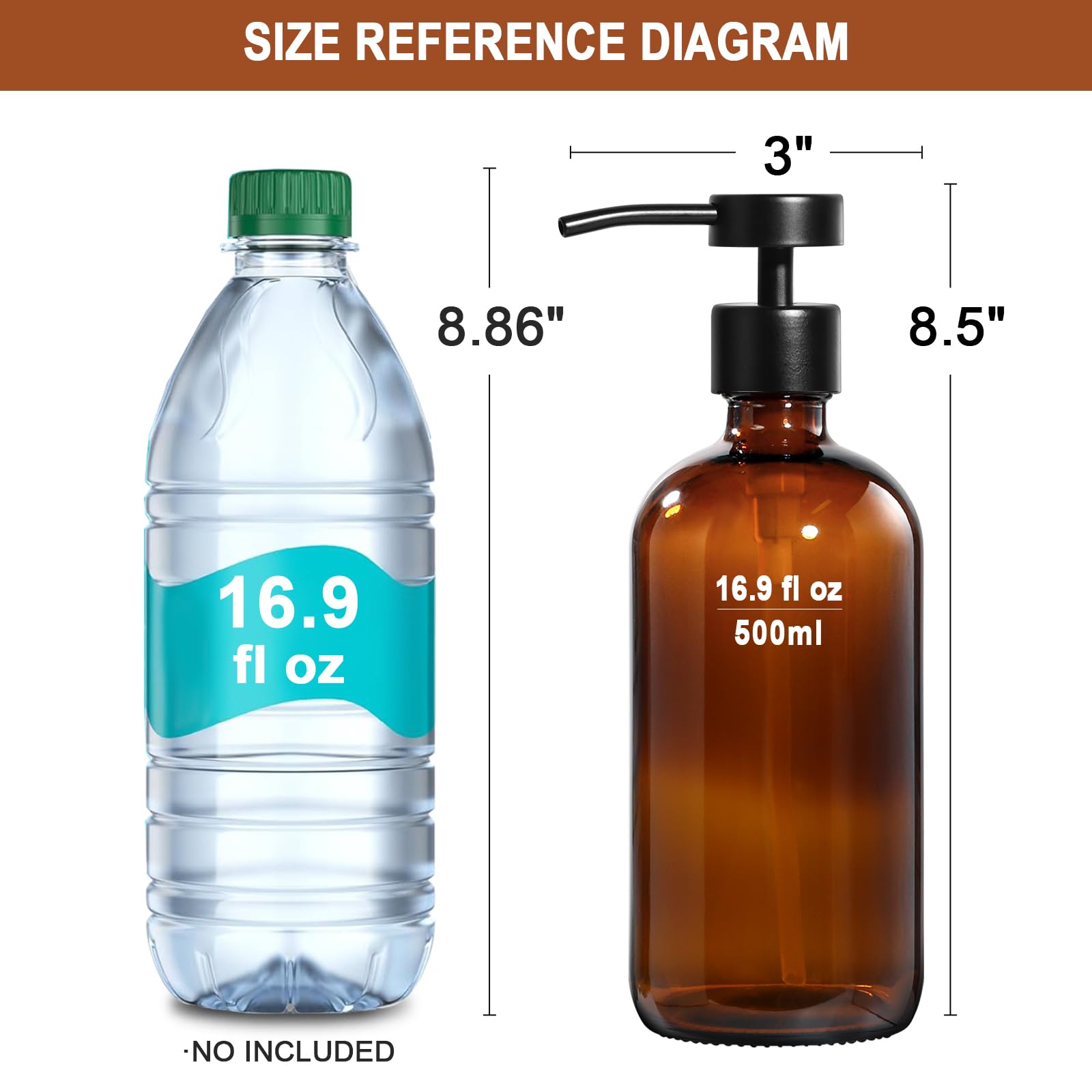 Amber Glass Soap Dispenser 4 Pack (16.9 Fl Oz)