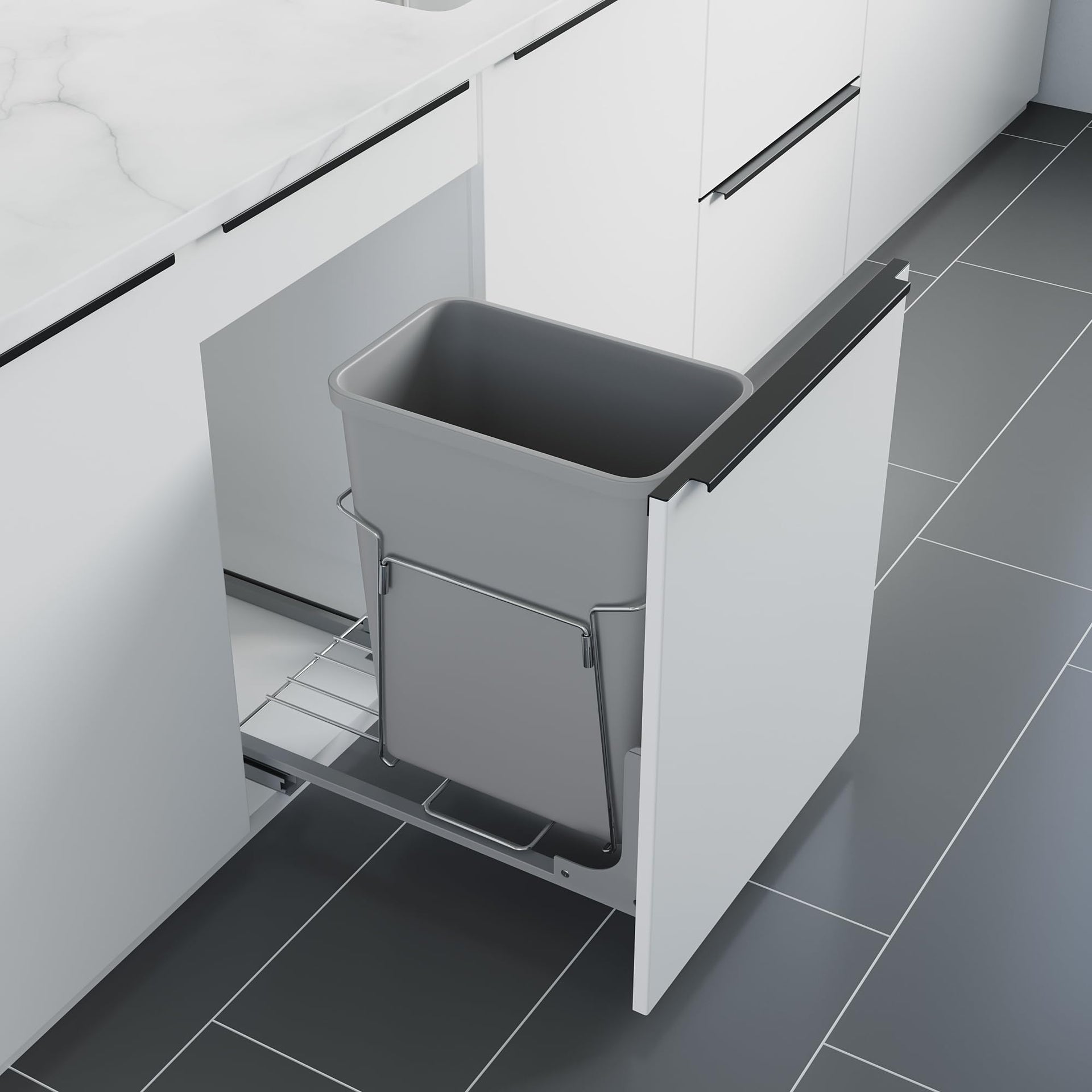Dowell B15 Aluminum Base Wastebasket Pullout with Door Mount and 35Qt