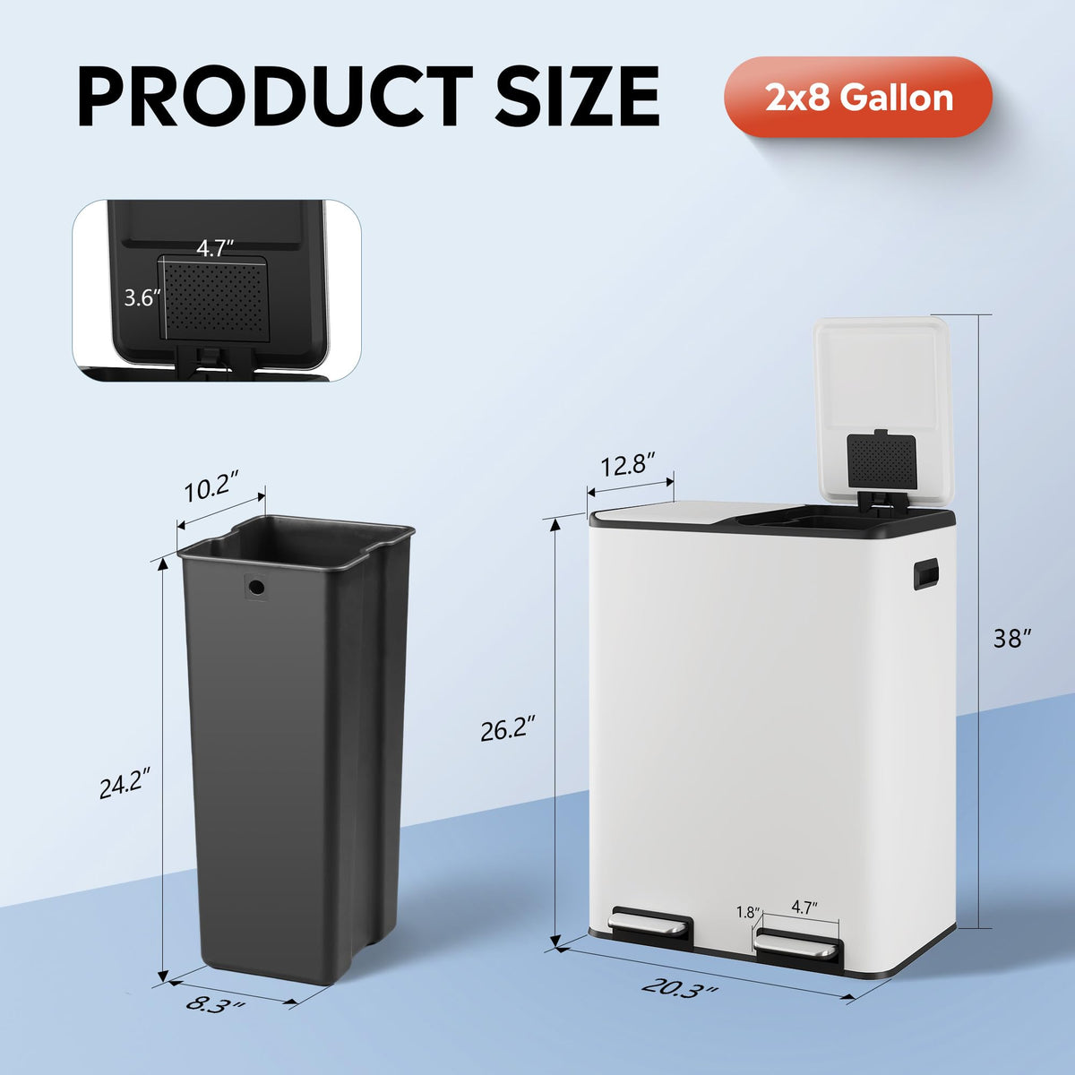 2 x 8 Gallon Stainless Steel Dual Trash Can (2 Count)