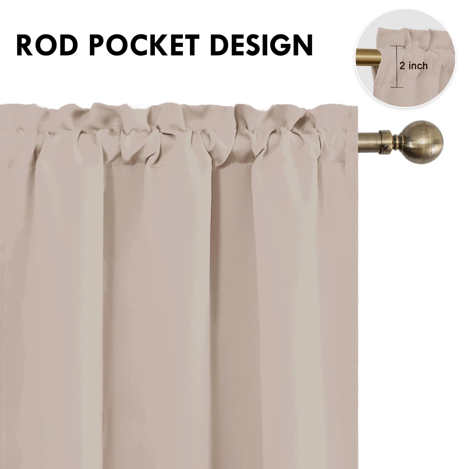 Blackout Curtains for Bedroom Living Room 42 x 72 Inch Long Camel (2 Count)
