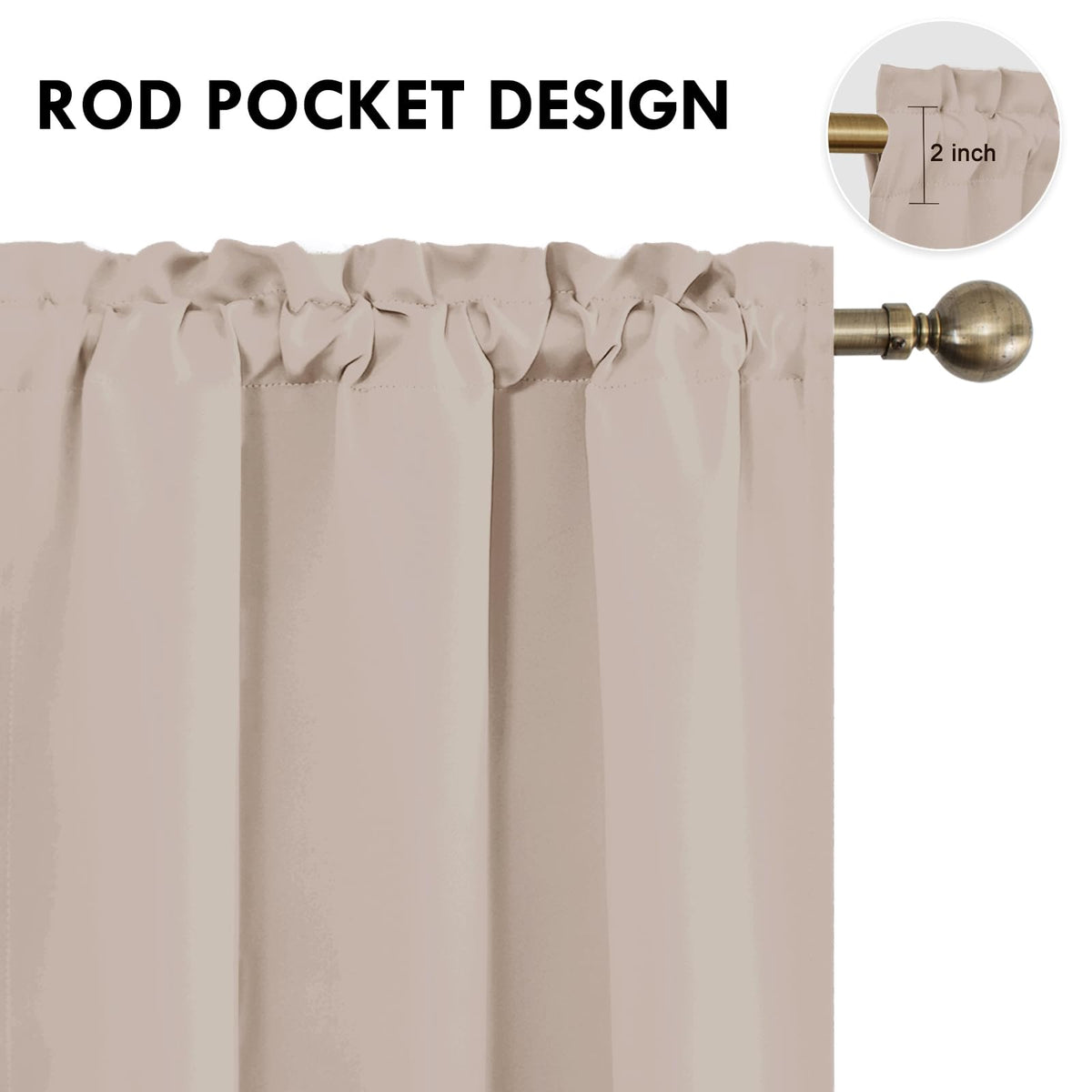 Blackout Curtains for Bedroom Living Room 38 x 72 Inch Long Camel (2 Count)
