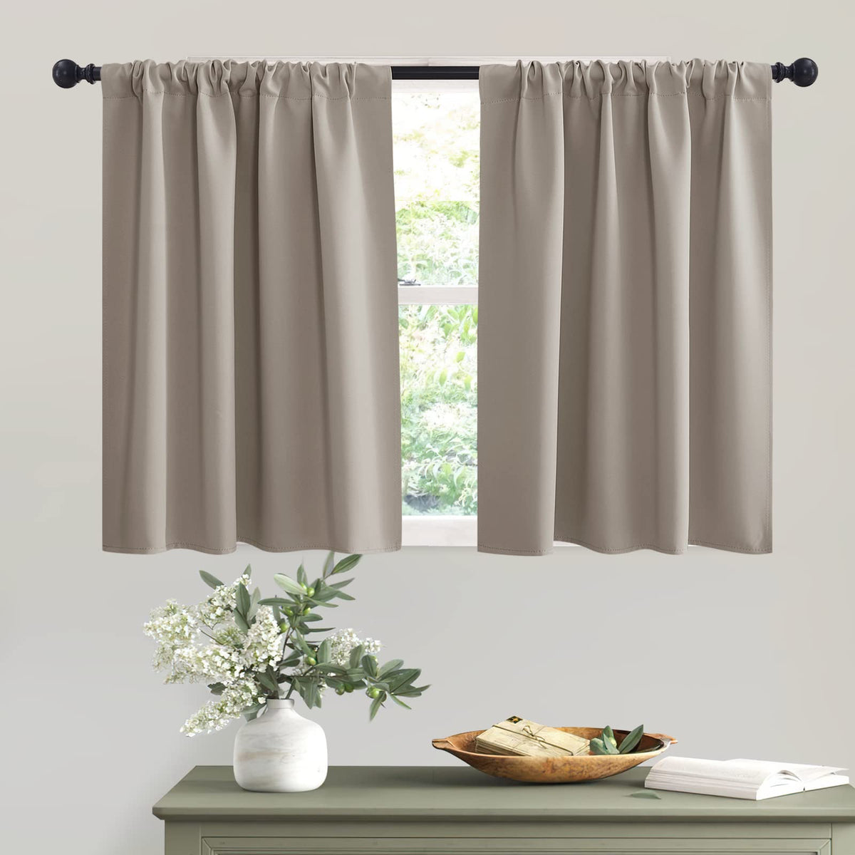 Short Sand Blackout Curtains for Small Bedroom Kitchen Cafe Window