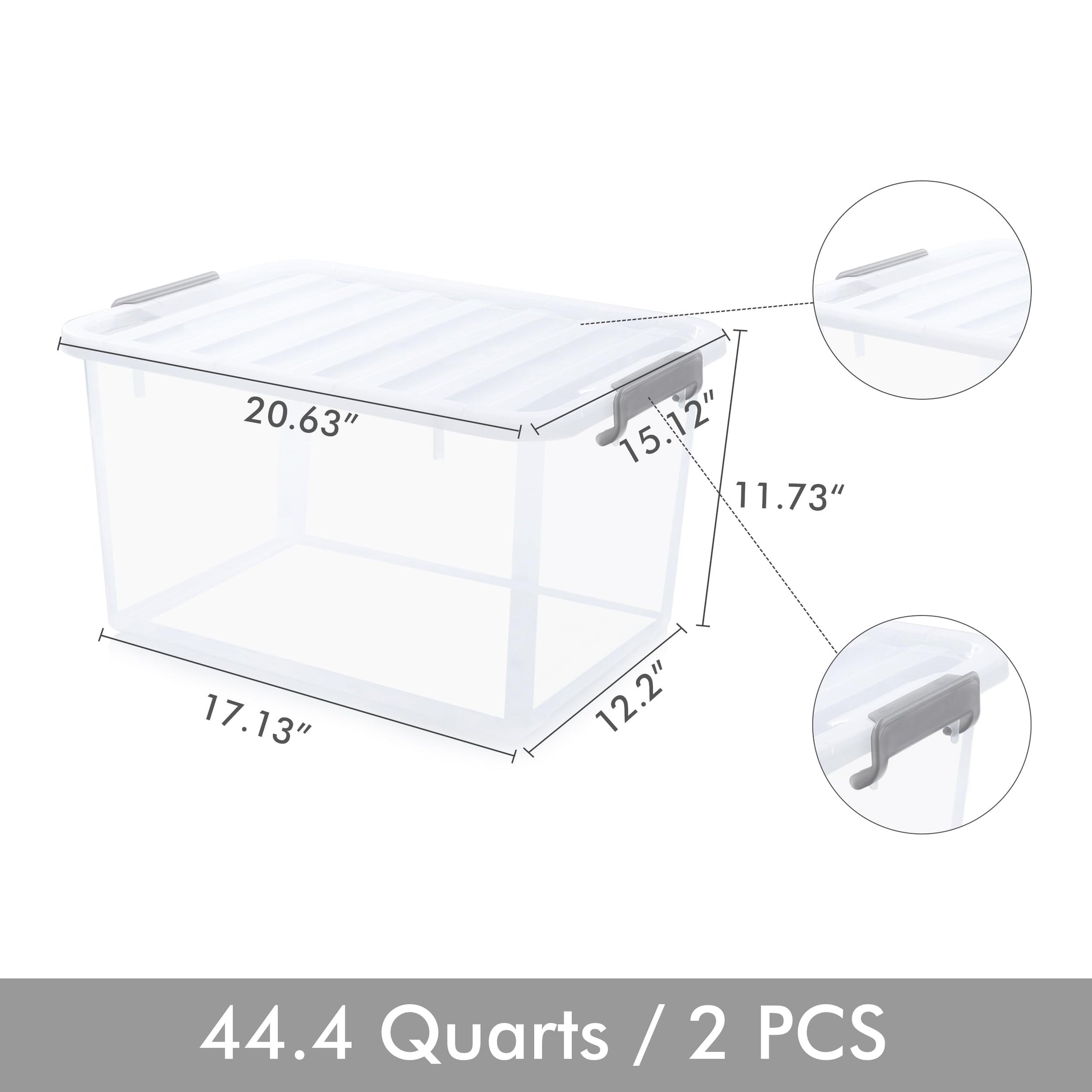 Citylife 44.4 QT Plastic Storage Bins with Latching Lids Stackable Storage Containers for Organizing Large Clear Storage Box for Garage (2 Count)