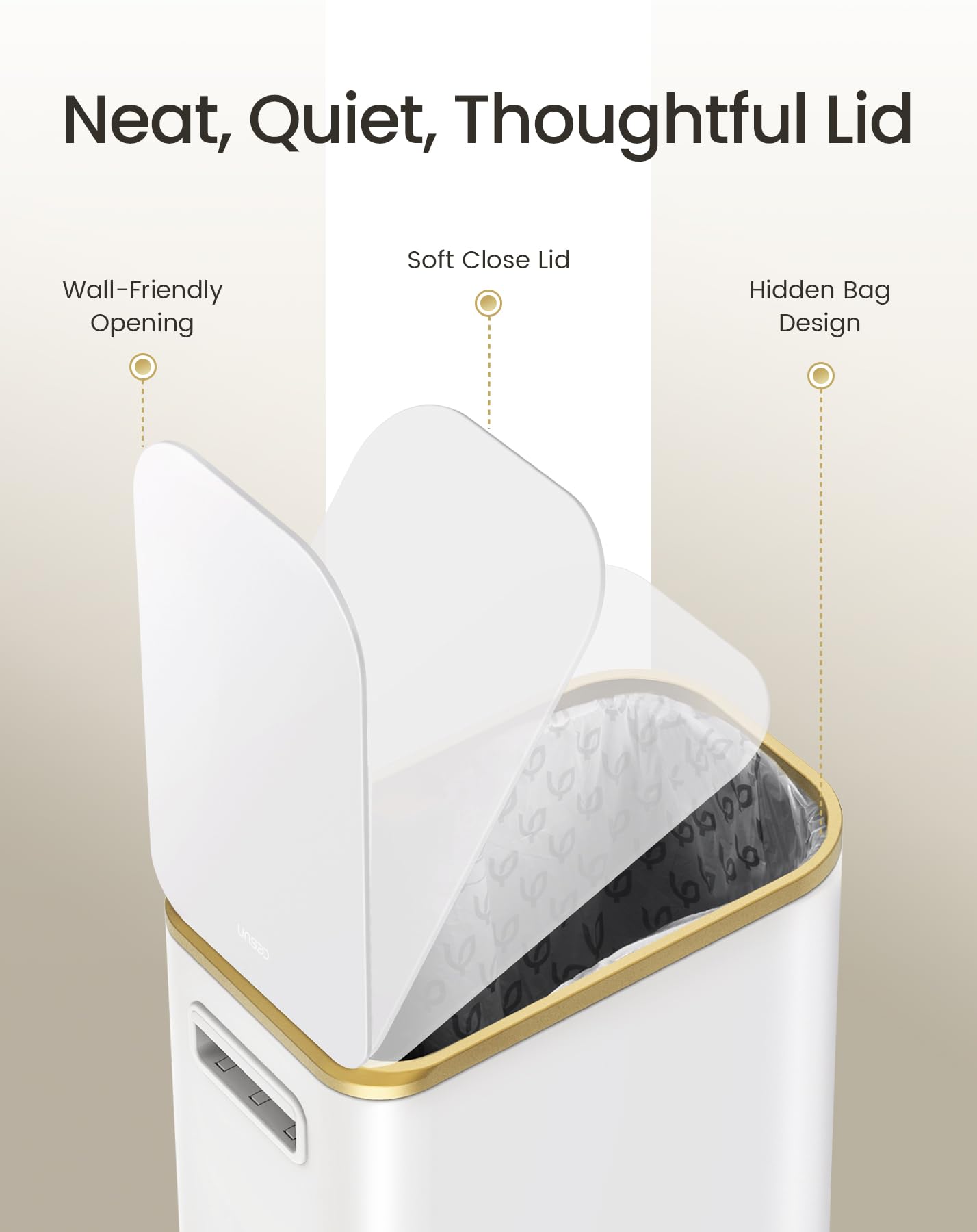 Small Bathroom Trash Can with Gold Grimmed Lid & Pedal