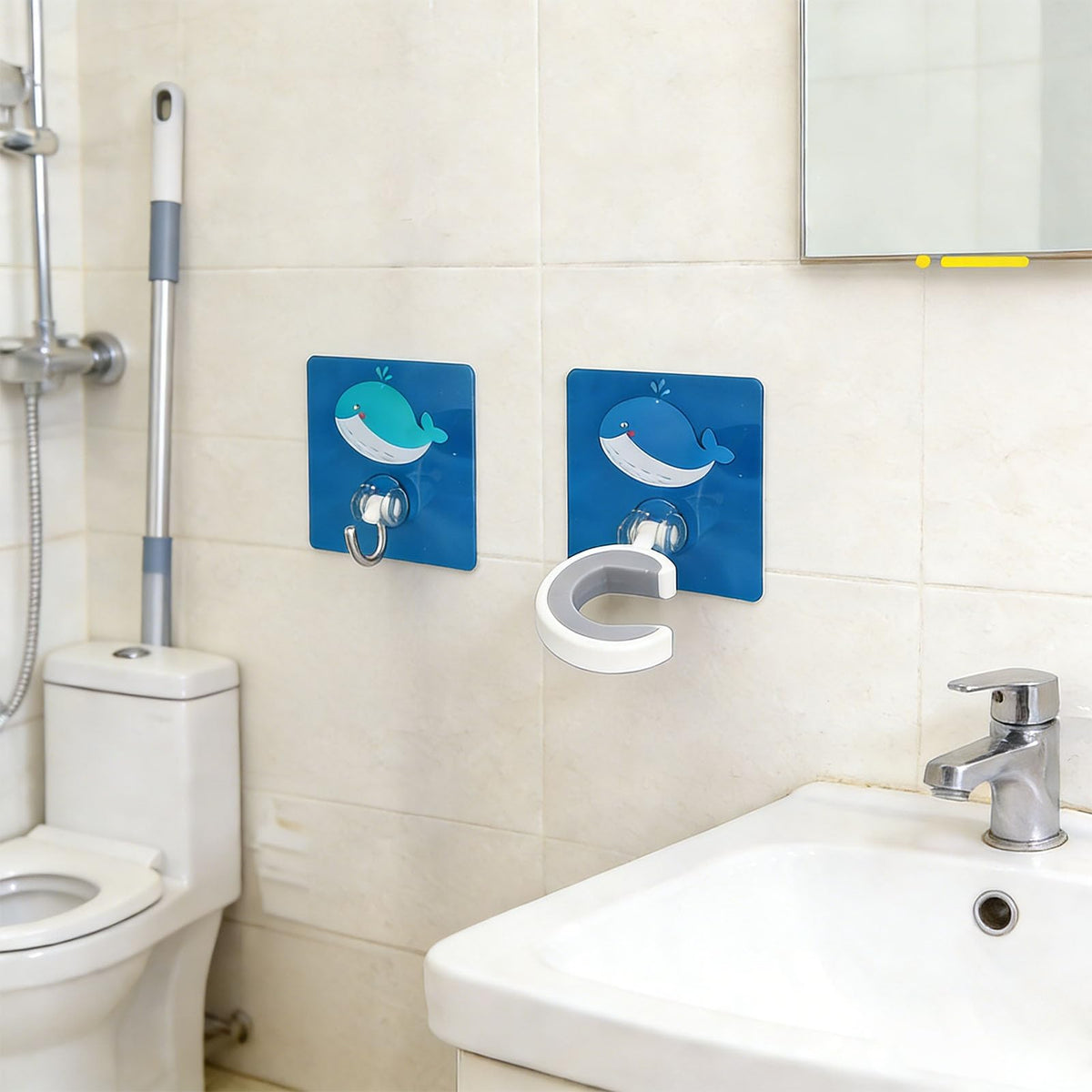 Mop Hook Wall Mount Broom Holder Adhesive No Drill Duty for Kitchen Bathroom Laundry Room Storage Space Saving