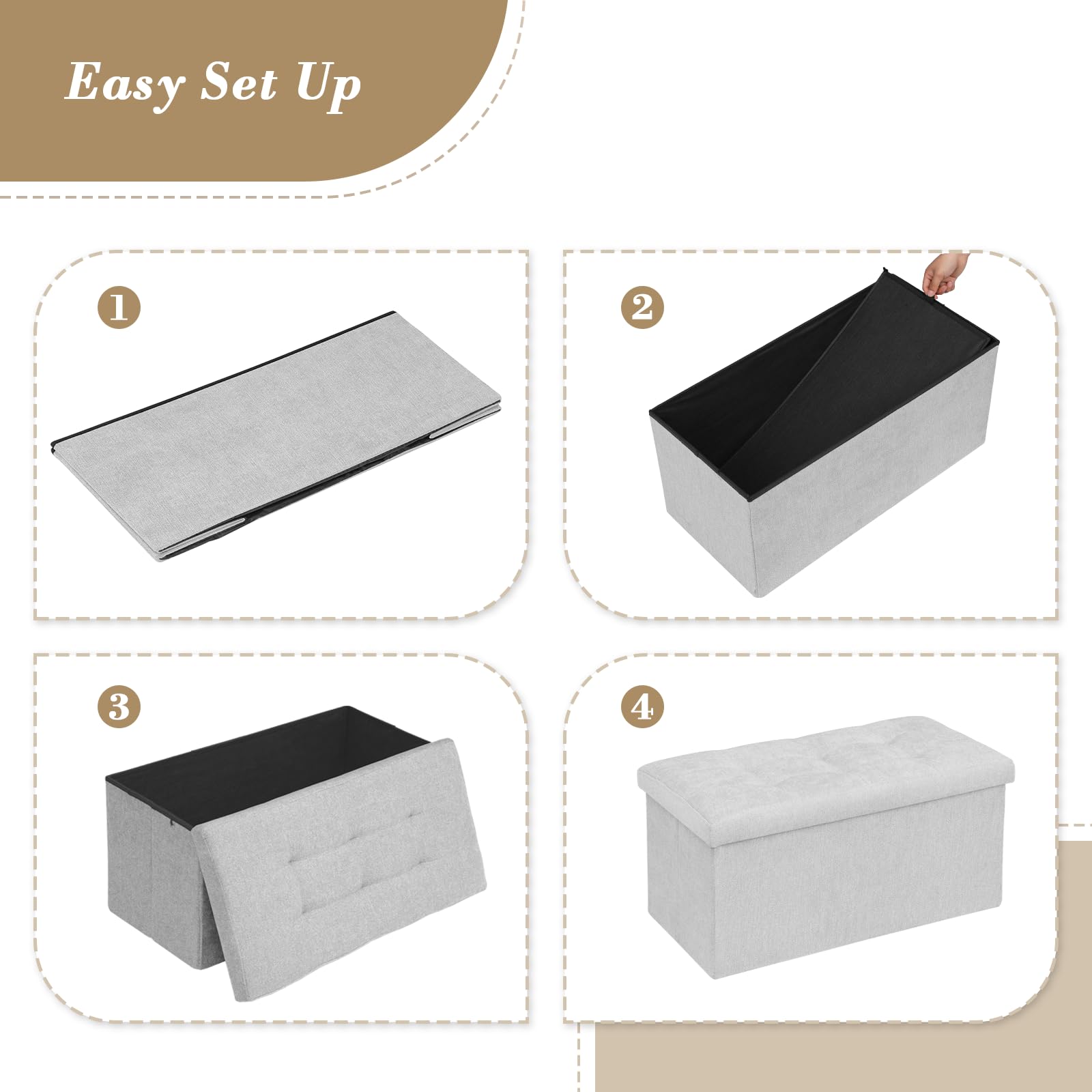 30" Storage Ottoman Bench Folding Bench with 90L Hidden Storage