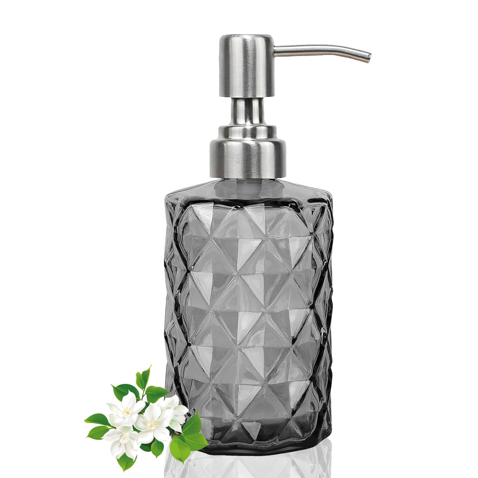 12Oz Gray Glass Soap Dispenser